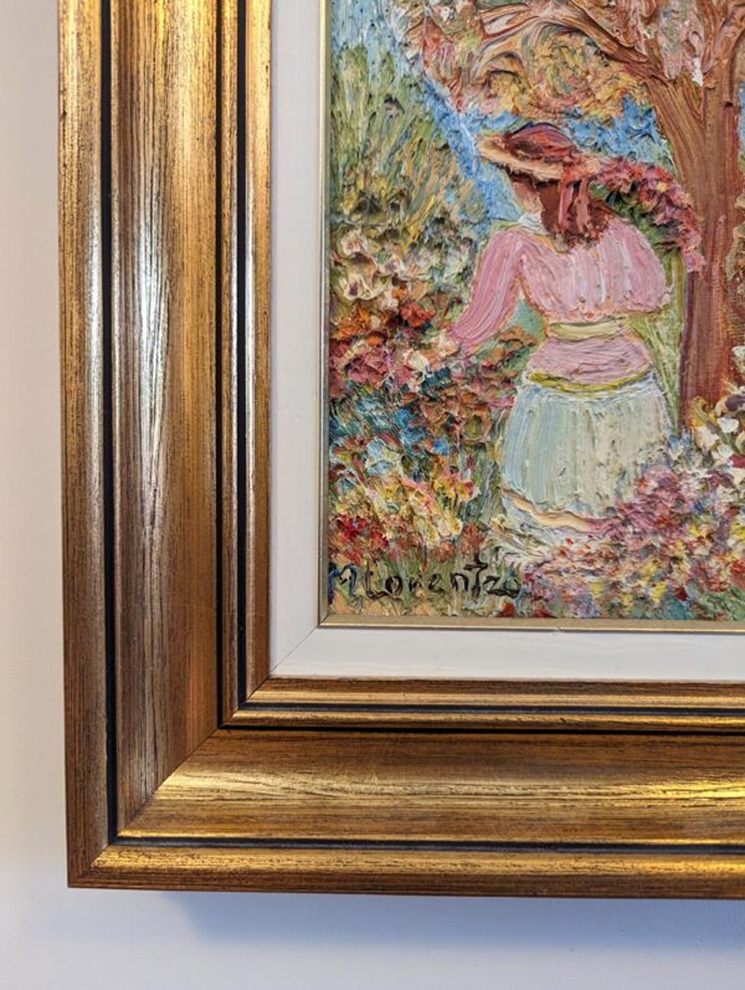 Vintage Mid-Century Swedish Figurative Framed Oil Painting - Girl in the Garden For Sale 7