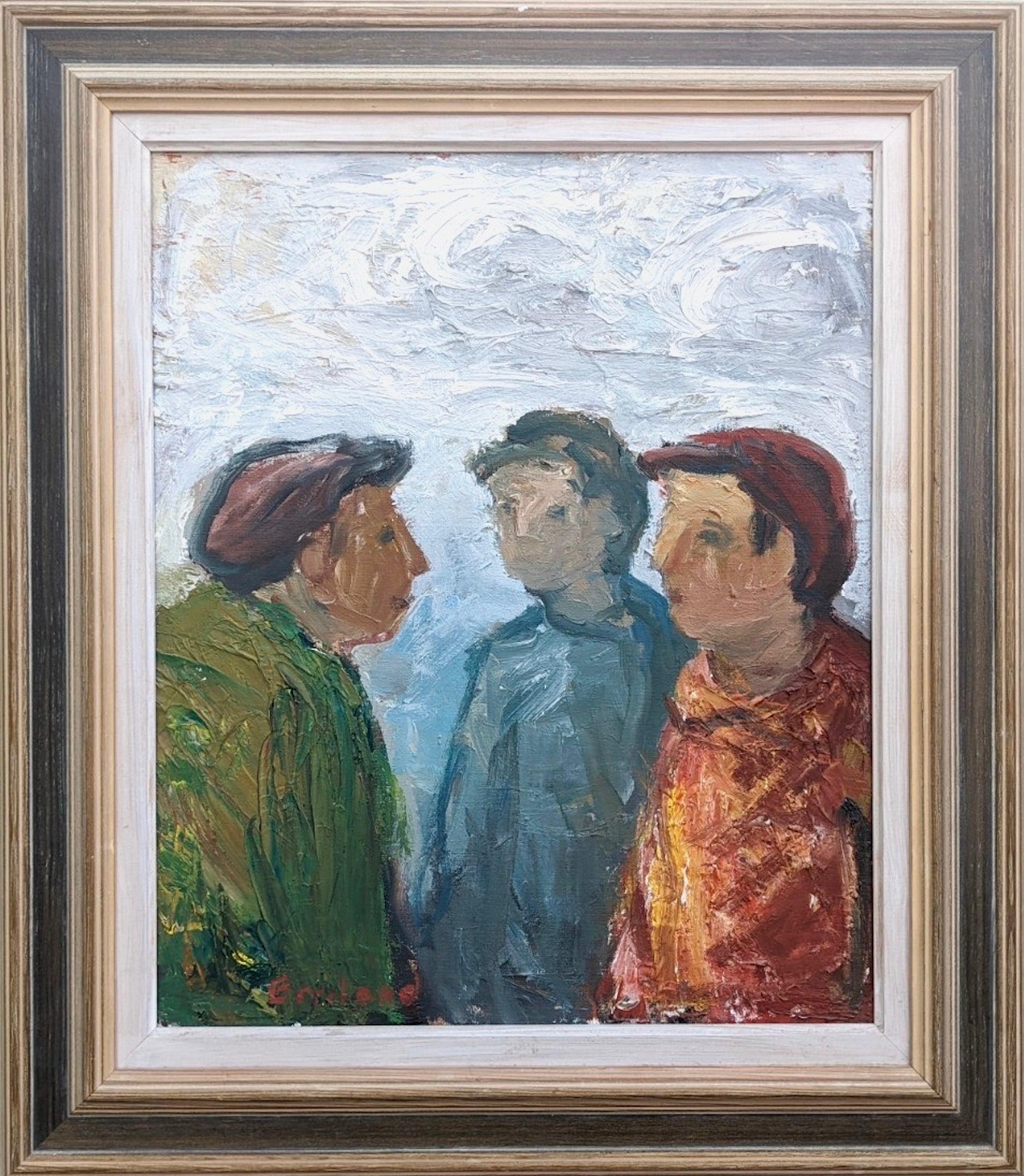 Unknown Portrait Painting - Vintage Mid-Century Swedish Figurative Framed Oil Painting - In Good Company