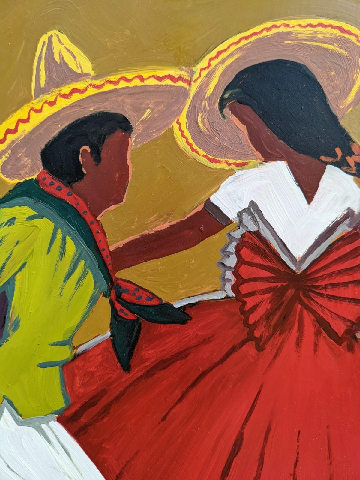 Vintage Mid-Century Swedish Figurative Framed Oil Painting - Mexican Dancers 1