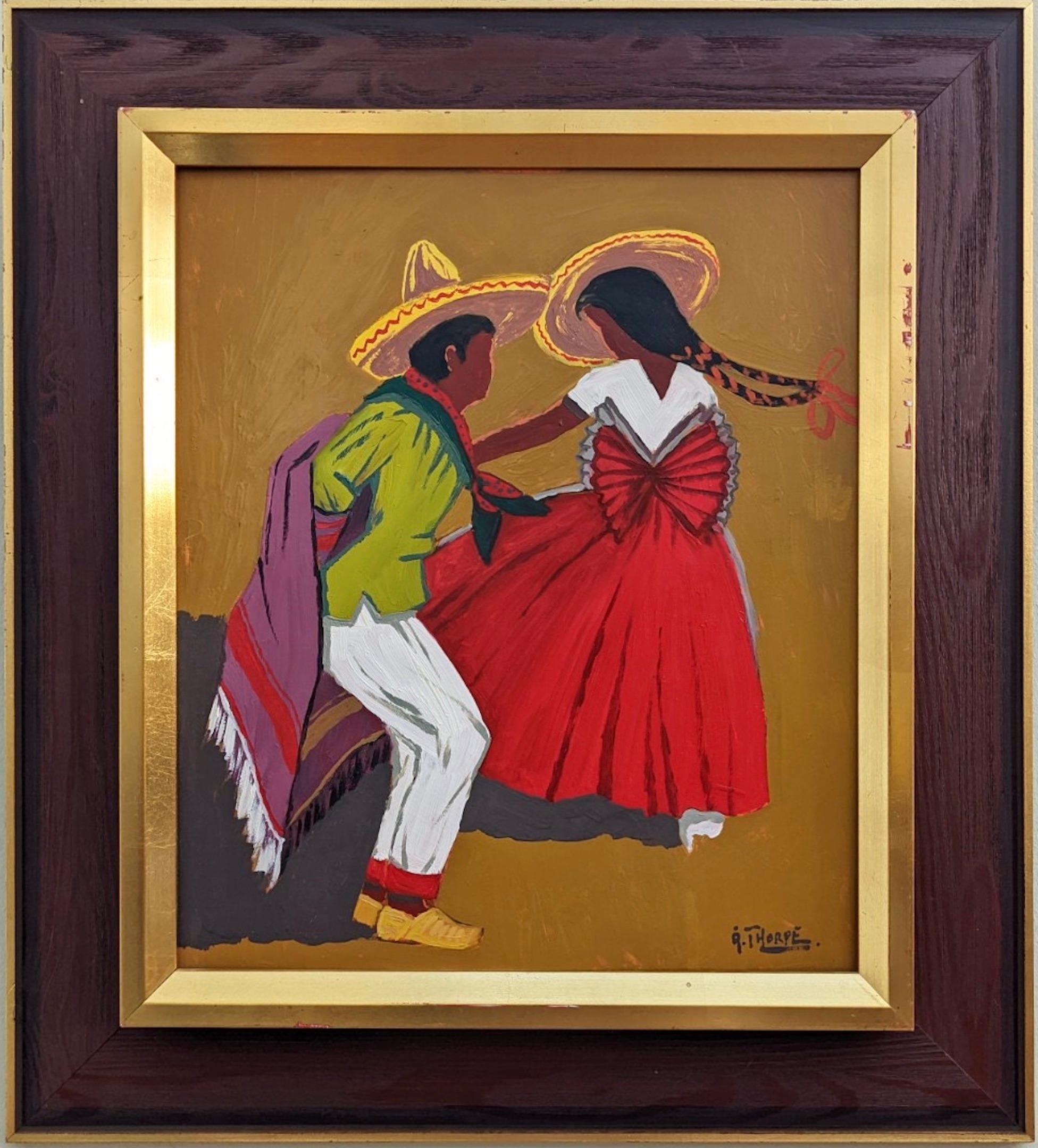 Unknown Figurative Painting - Vintage Mid-Century Swedish Figurative Framed Oil Painting - Mexican Dancers