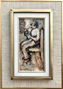 Vintage Mid-Century Swedish Figurative Portrait Framed Oil Painting - Red Shoes