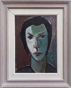 Vintage Mid-Century Swedish Figurative Portrait Framed Oil Painting - Stern