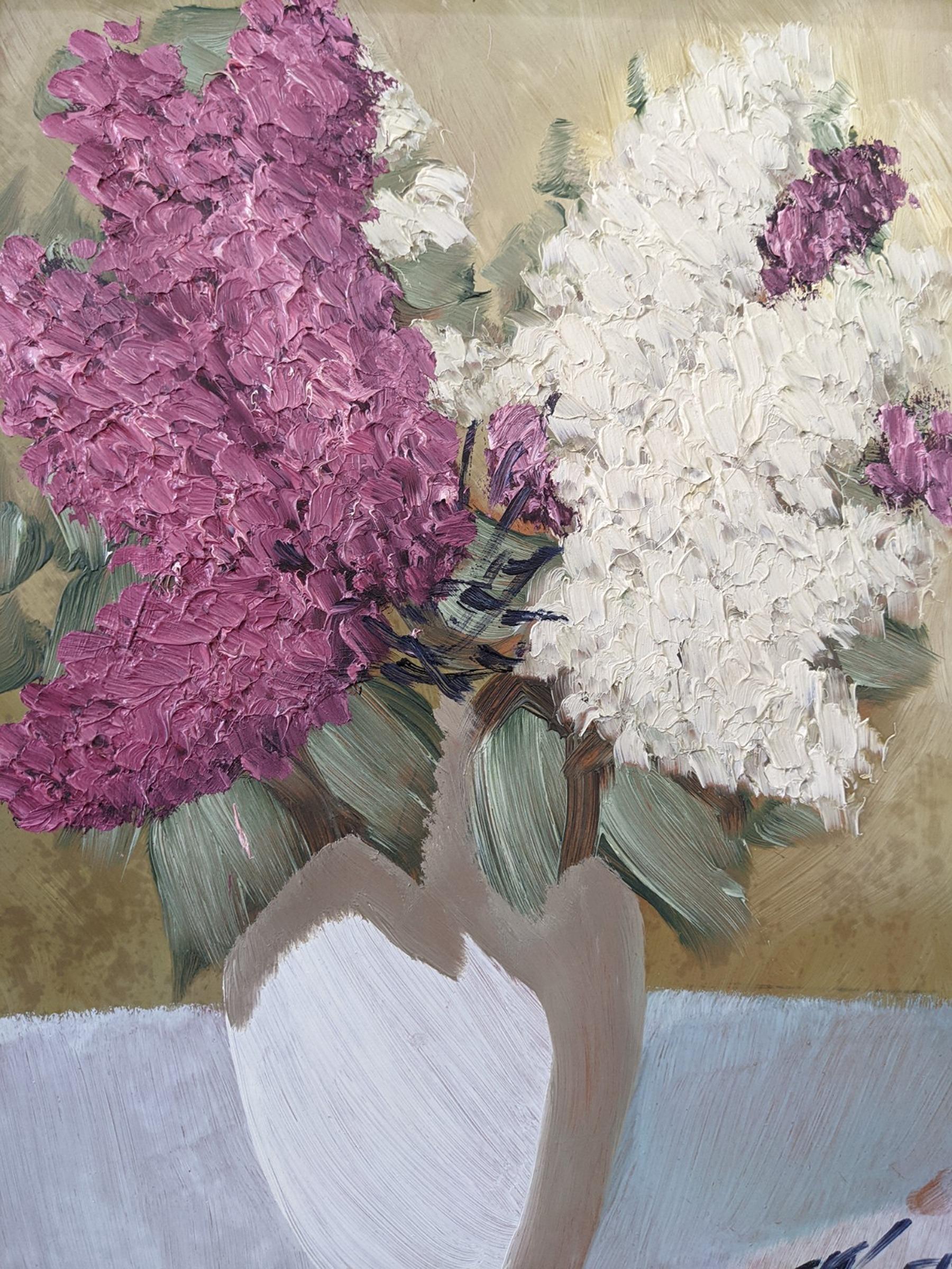 Vintage Mid-Century Swedish Floral Still Life Oil Painting - Hyacinths For Sale 3