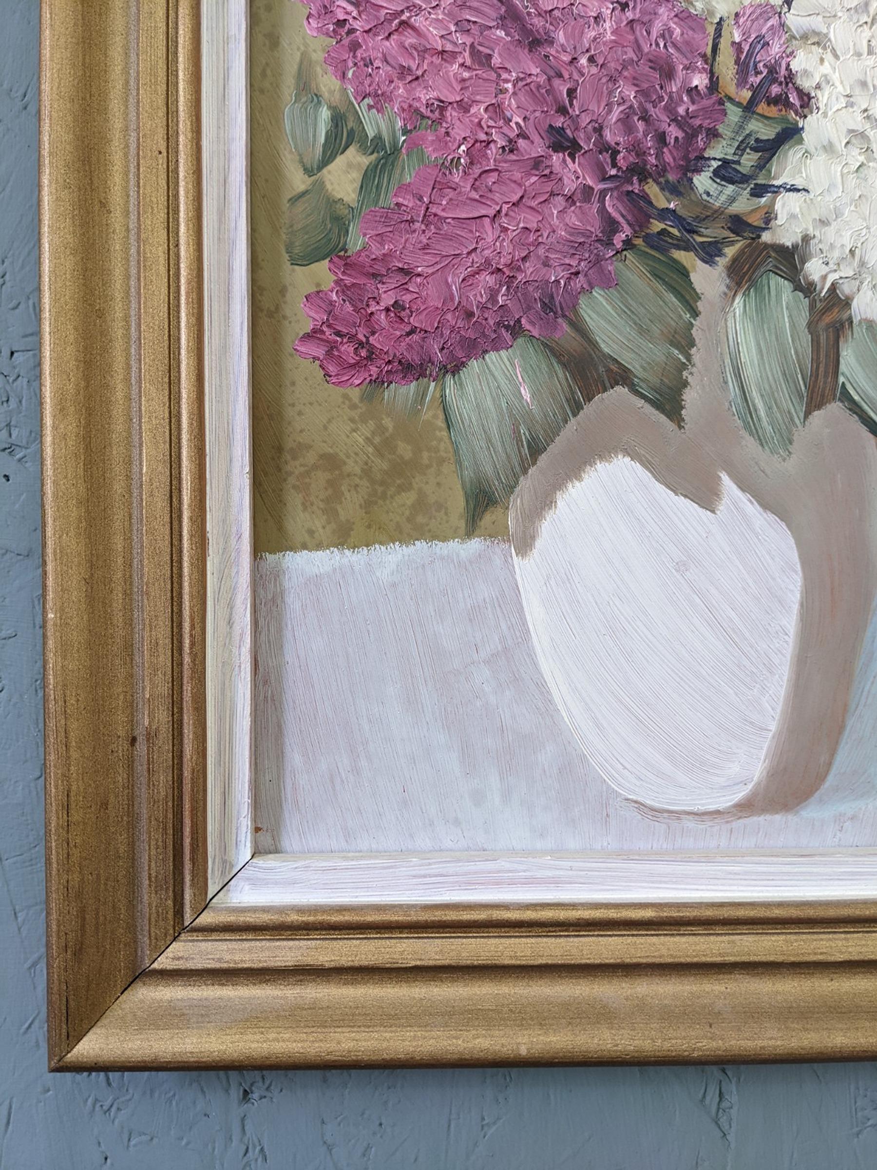 Vintage Mid-Century Swedish Floral Still Life Oil Painting - Hyacinths For Sale 4