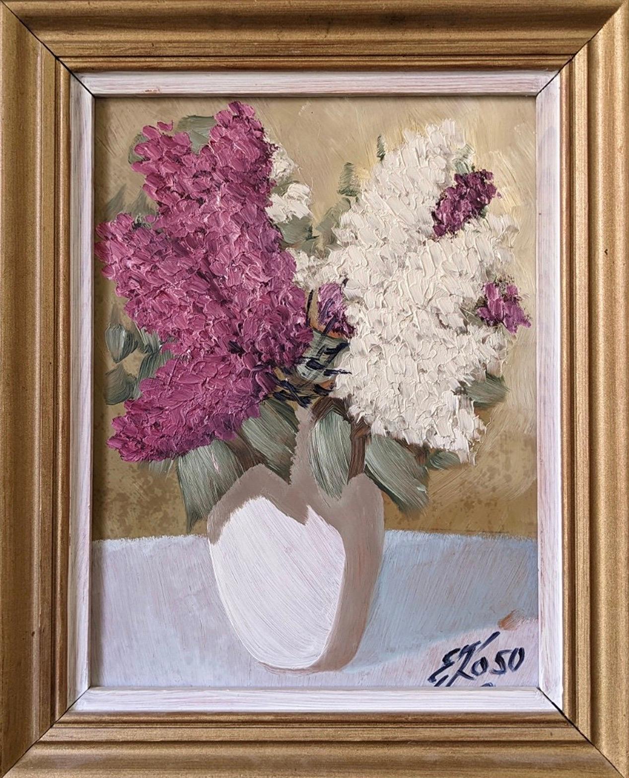 Unknown Still-Life Painting - Vintage Mid-Century Swedish Floral Still Life Oil Painting - Hyacinths
