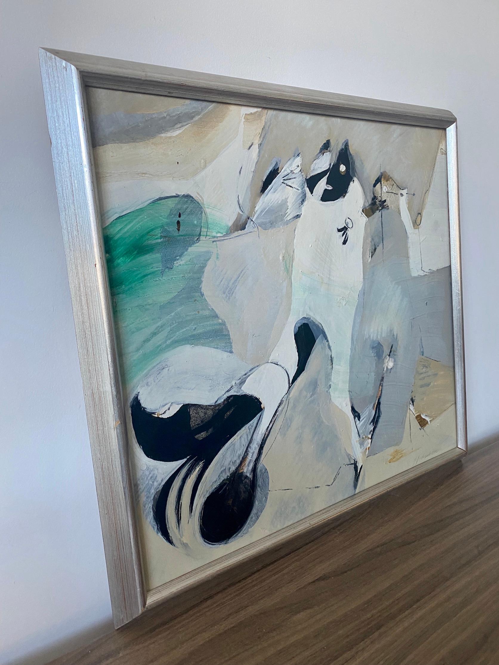 Vintage Mid-Century Swedish Framed Abstract Acrylic Painting - Flux For Sale 3