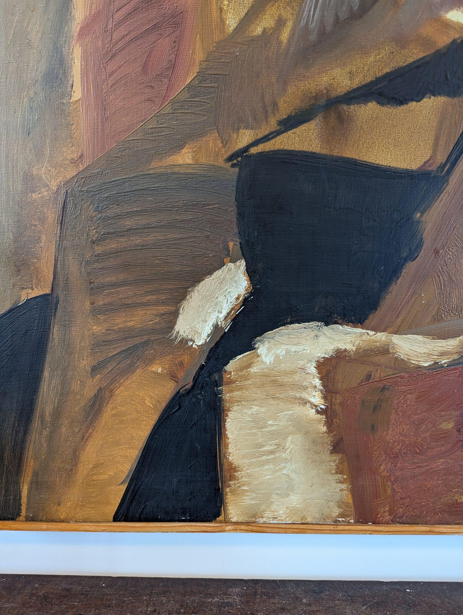 Pittura ad olio astratta figurativa con cornice della metà del secolo scorso in Svezia - Presenza 6