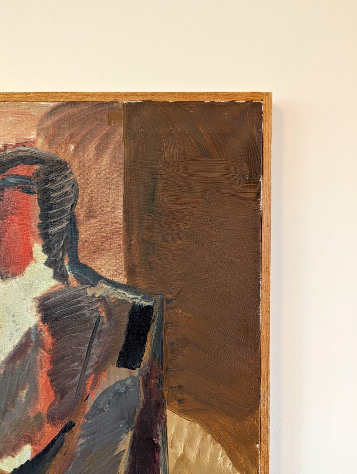 Pittura ad olio astratta figurativa con cornice della metà del secolo scorso in Svezia - Presenza 2