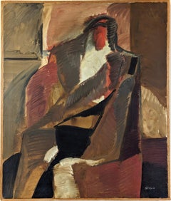 Peinture à l'huile abstraite suédoise encadrée du milieu du siècle dernier - Presence