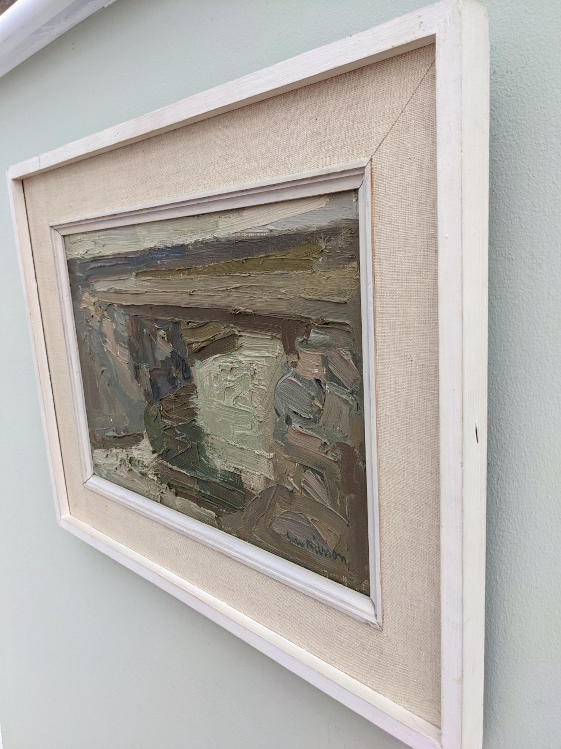 Vintage Mid-Century Swedish Framed Abstract Oil Painting - Taupe 1