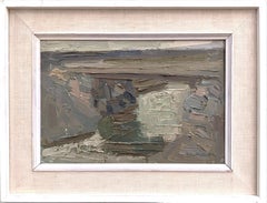 Vintage Mid-Century Swedish Framed Abstract Oil Painting - Taupe