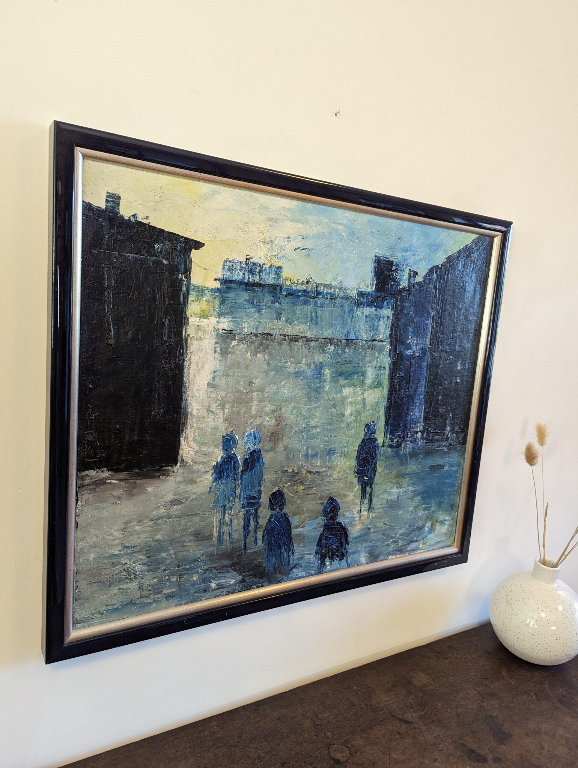 Vintage Mid-Century Swedish Framed Cityscape Oil Painting - City Dream For Sale 2
