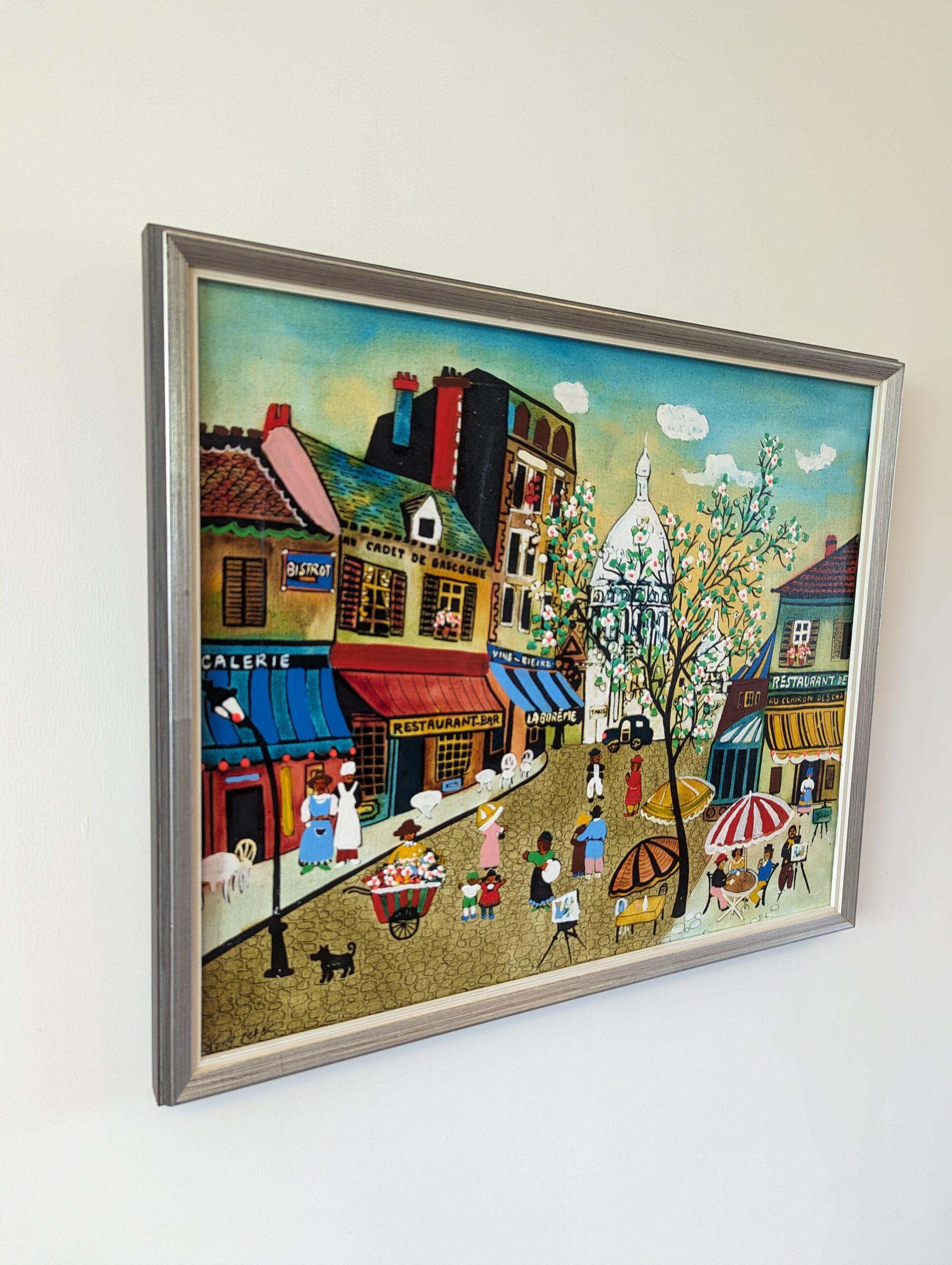 Vintage Mid-Century Swedish Framed Cityscape Oil Painting - Paris Street Life 8