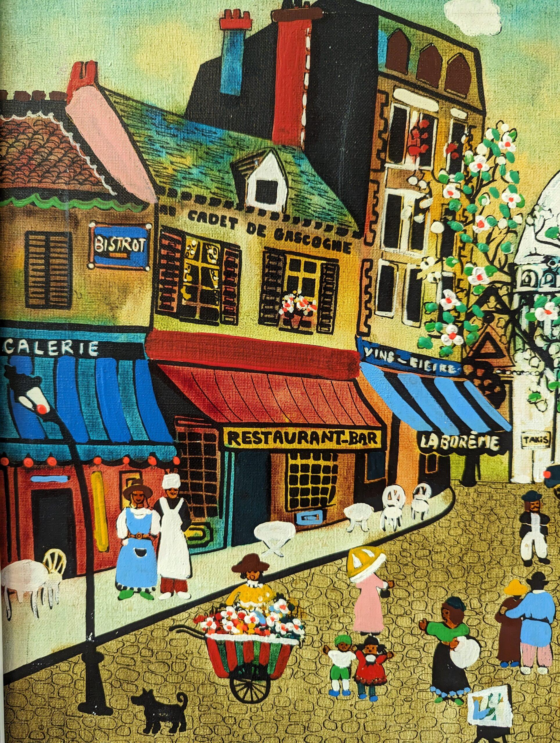 Vintage Mid-Century Swedish Framed Cityscape Oil Painting - Paris Street Life 1