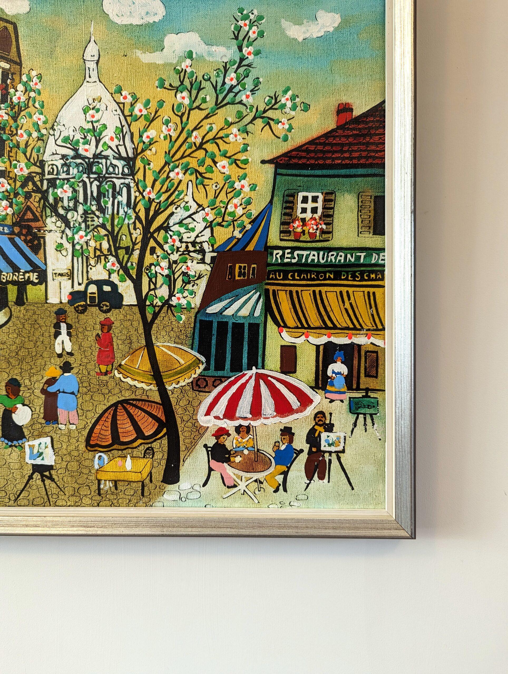 Vintage Mid-Century Swedish Framed Cityscape Oil Painting - Paris Street Life 4