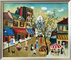 Vintage Mid-Century Swedish Framed Cityscape Oil Painting - Paris Street Life