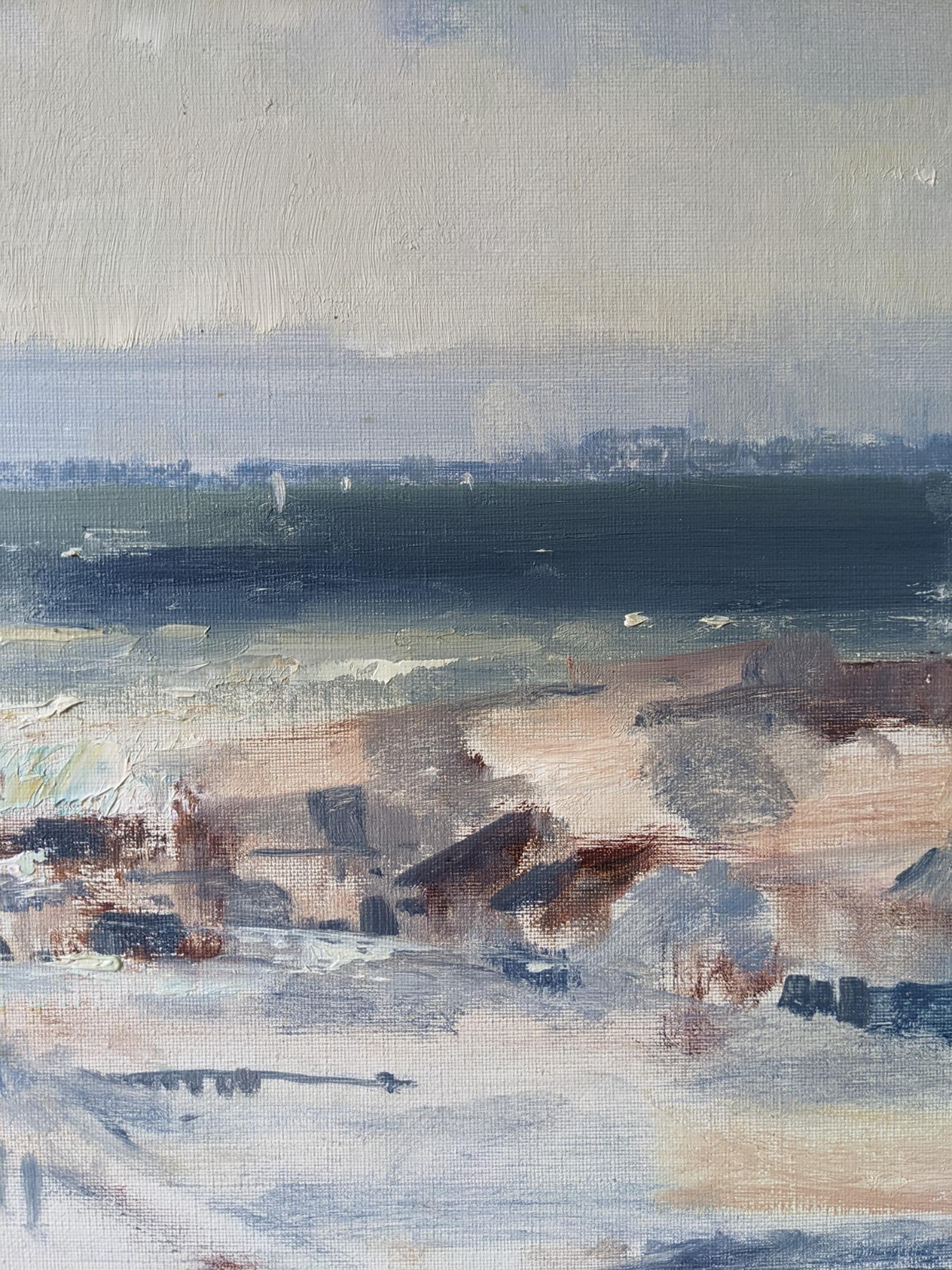 Vintage Mid-Century Swedish Framed Coastal Landscape Oil Painting - Tide 8