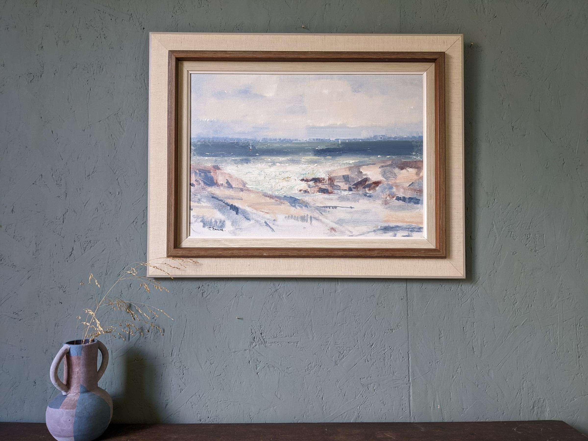 Vintage Mid-Century Swedish Framed Coastal Landscape Oil Painting - Tide 1