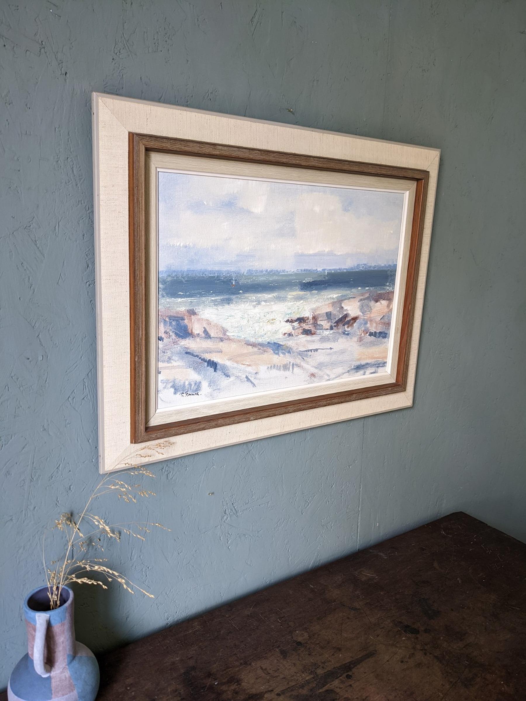Vintage Mid-Century Swedish Framed Coastal Landscape Oil Painting - Tide 2
