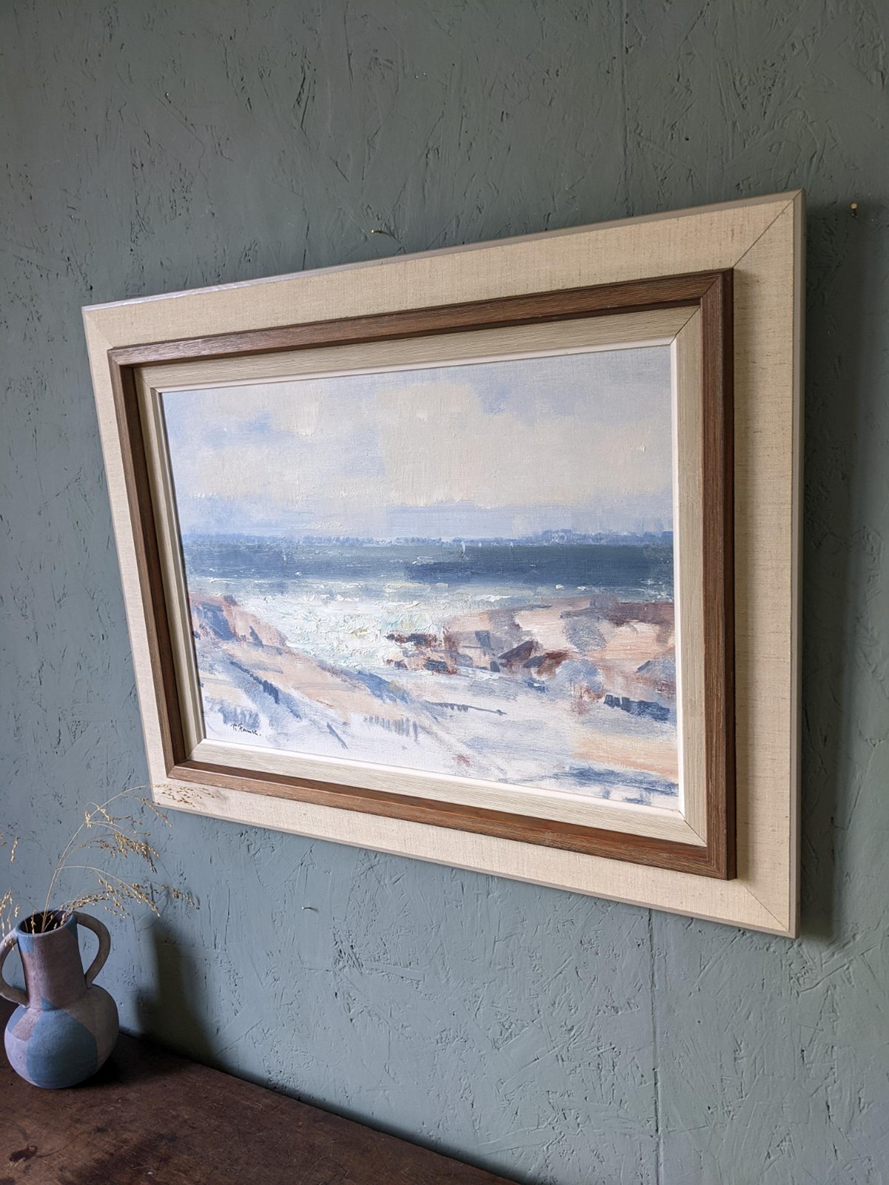 Vintage Mid-Century Swedish Framed Coastal Landscape Oil Painting - Tide 3