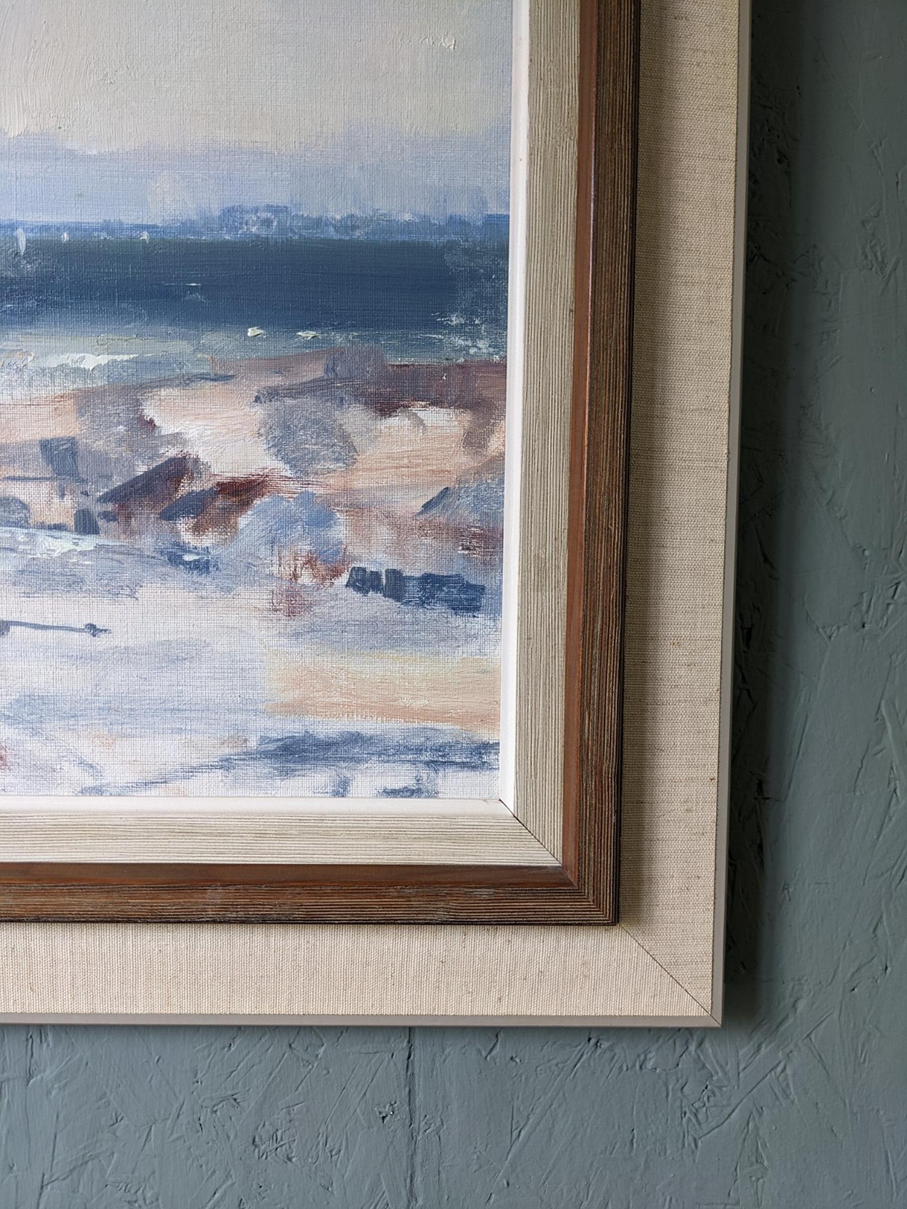 Vintage Mid-Century Swedish Framed Coastal Landscape Oil Painting - Tide 5