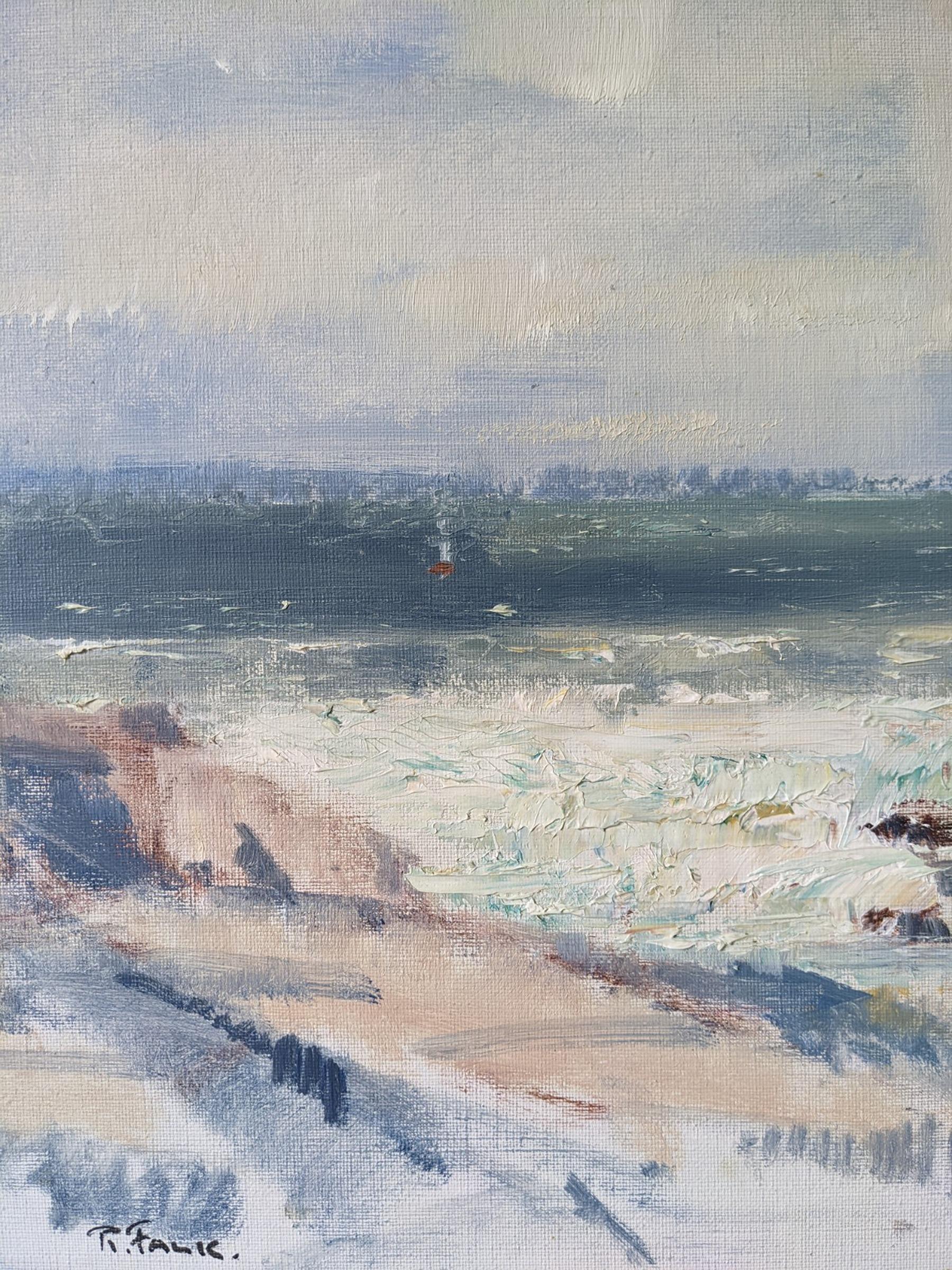 Vintage Mid-Century Swedish Framed Coastal Landscape Oil Painting - Tide 6