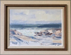 Vintage Mid-Century Swedish Framed Coastal Landscape Oil Painting - Tide