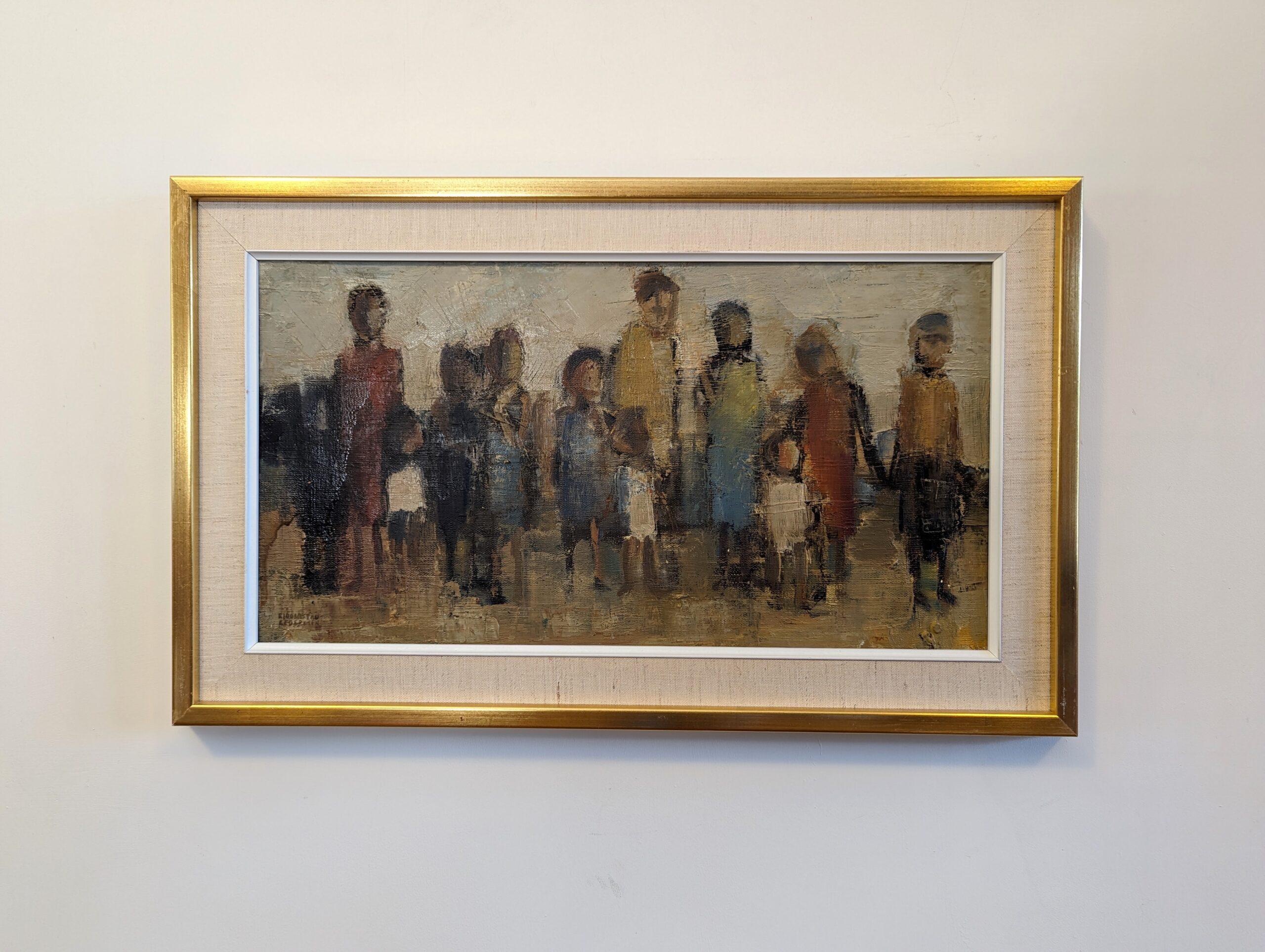 Vintage Mid-Century Swedish Framed Figurative Oil Painting - Assemble 1969 For Sale 12