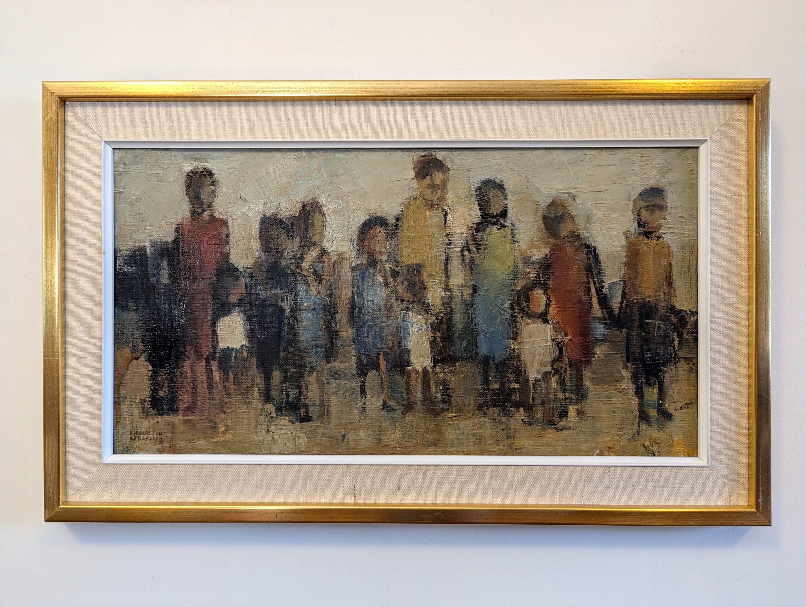 Vintage Mid-Century Swedish Framed Figurative Oil Painting - Assemble 1969 For Sale 2