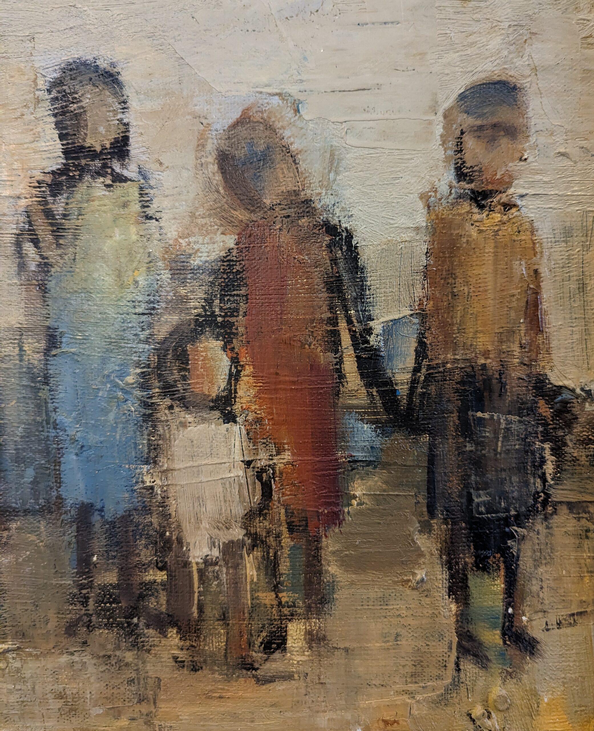 Vintage Mid-Century Swedish Framed Figurative Oil Painting - Assemble 1969 For Sale 3