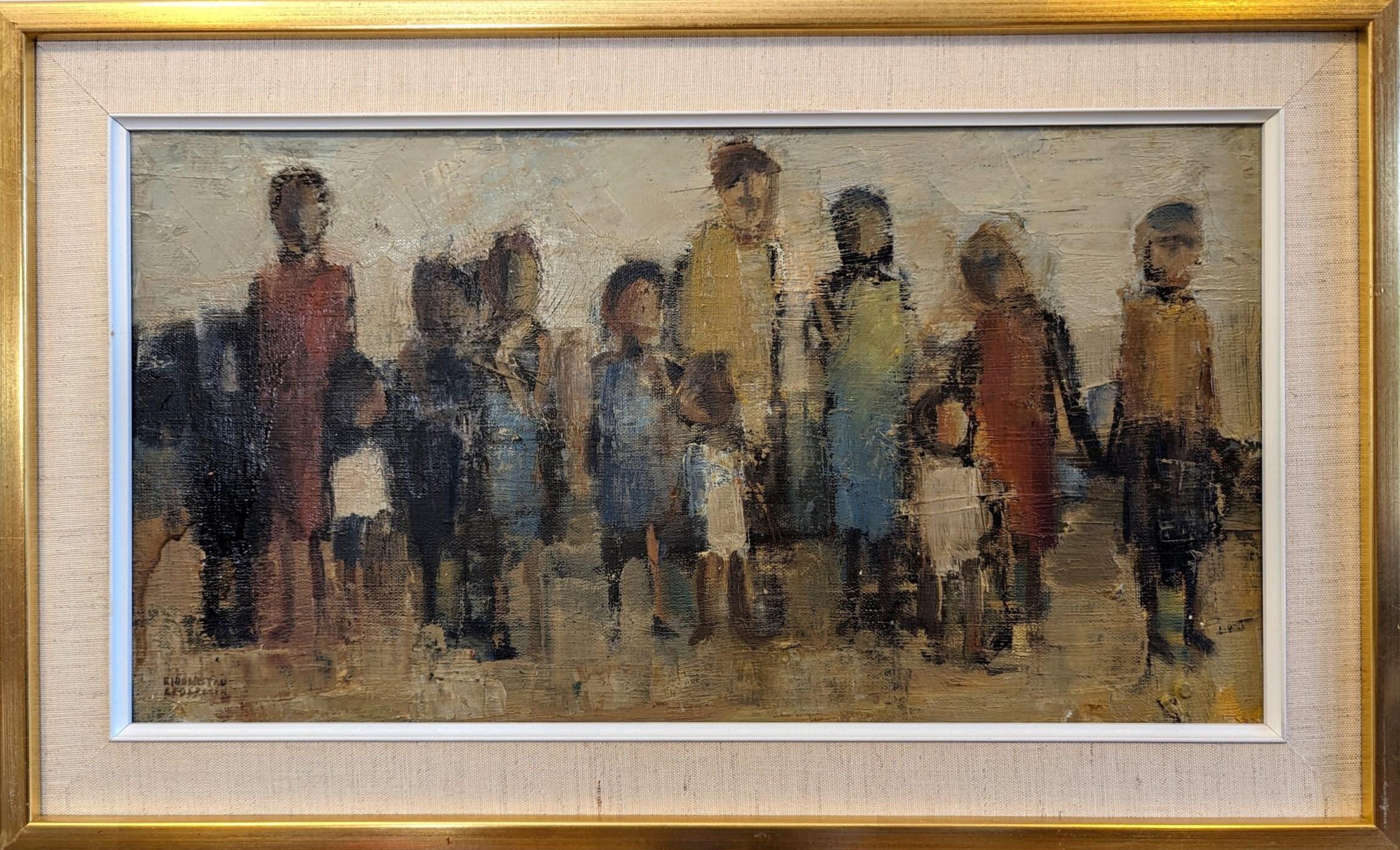 Unknown Figurative Painting - Vintage Mid-Century Swedish Framed Figurative Oil Painting - Assemble 1969