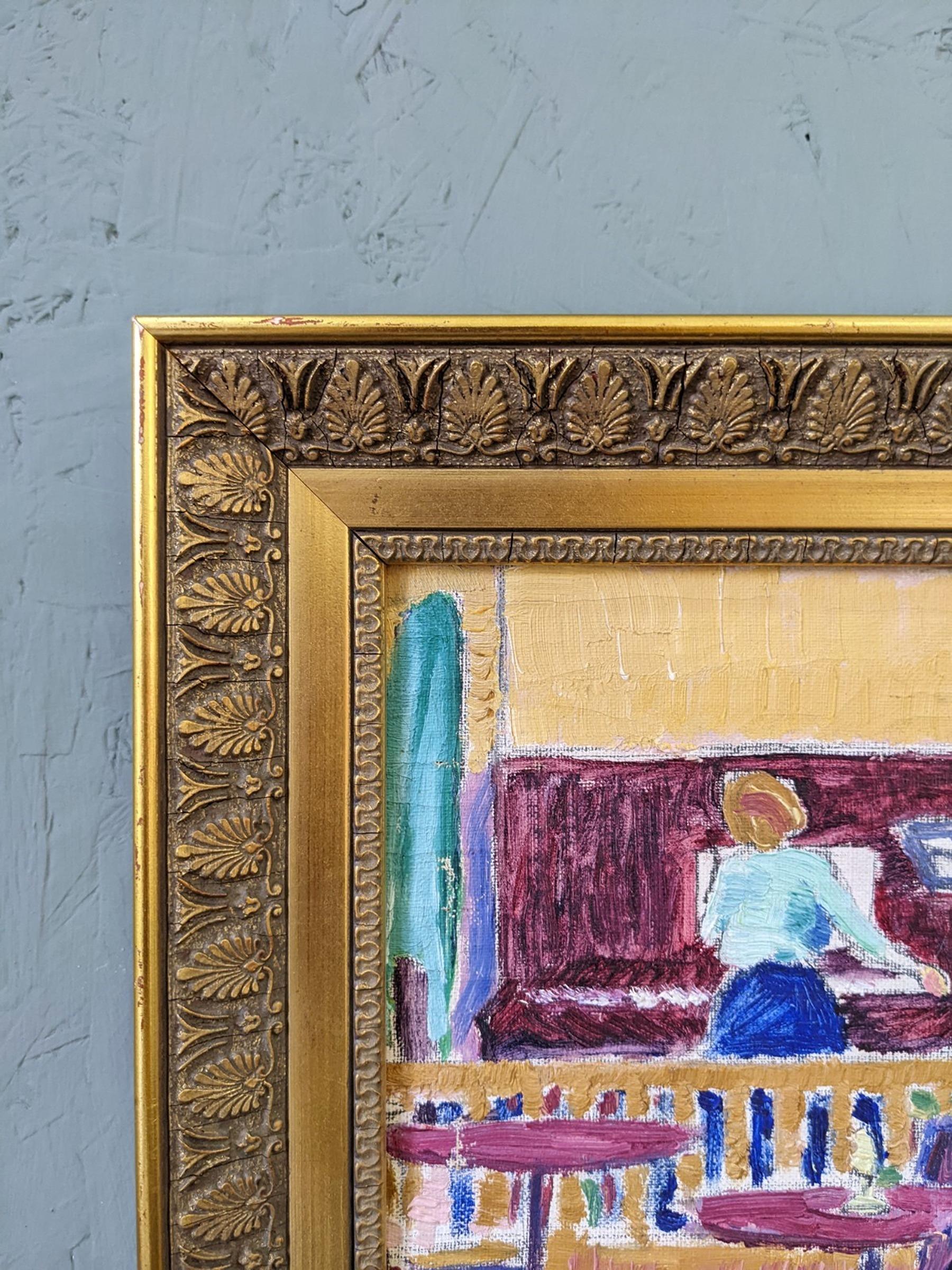 Vintage Mid-Century Swedish Framed Figurative Oil Painting - The Ensemble 8