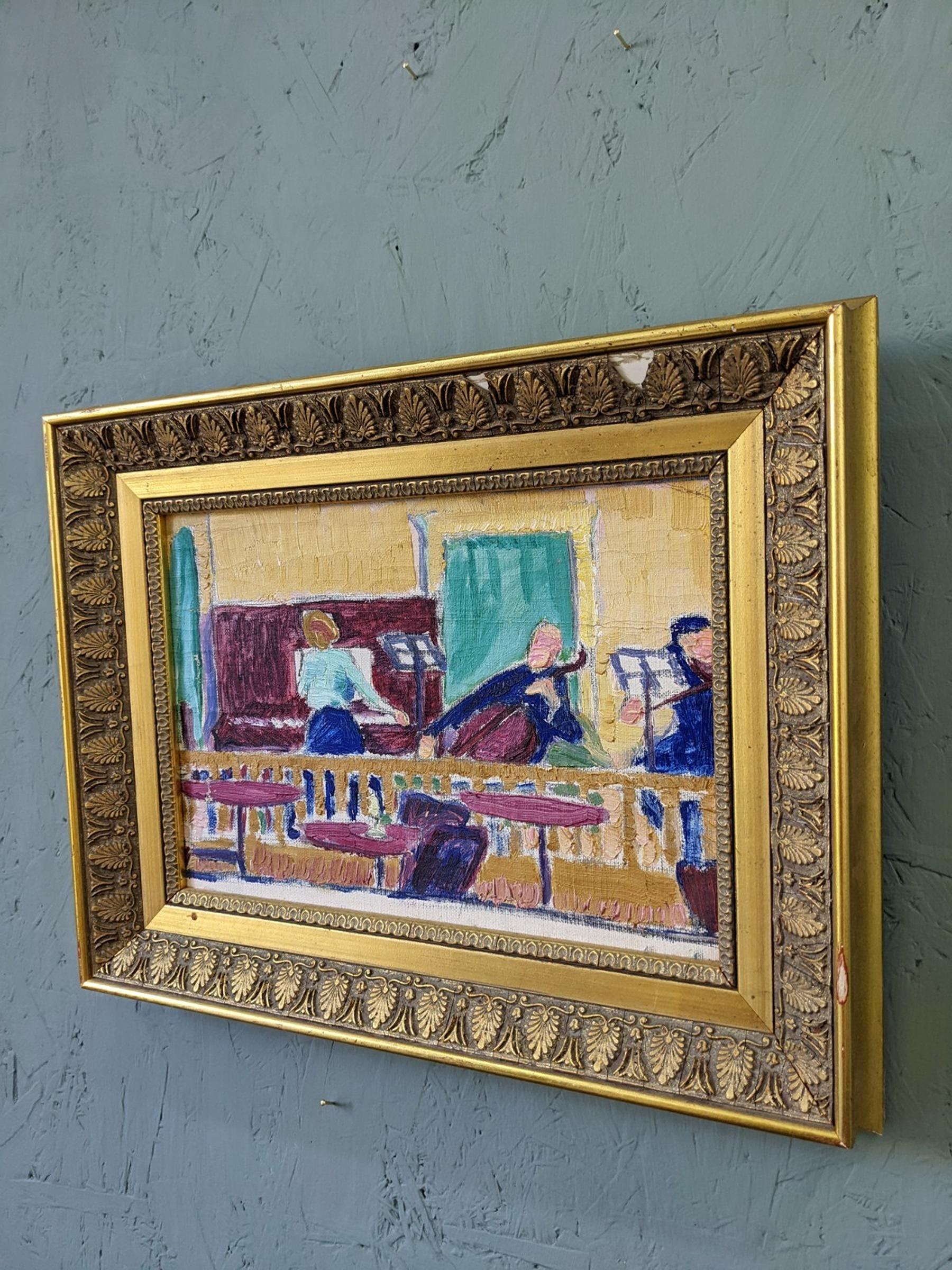 Vintage Mid-Century Swedish Framed Figurative Oil Painting - The Ensemble 1