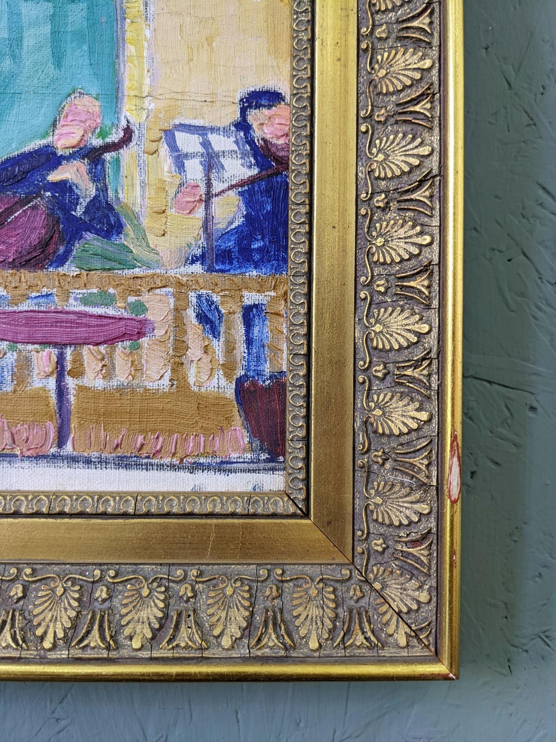 Vintage Mid-Century Swedish Framed Figurative Oil Painting - The Ensemble 5