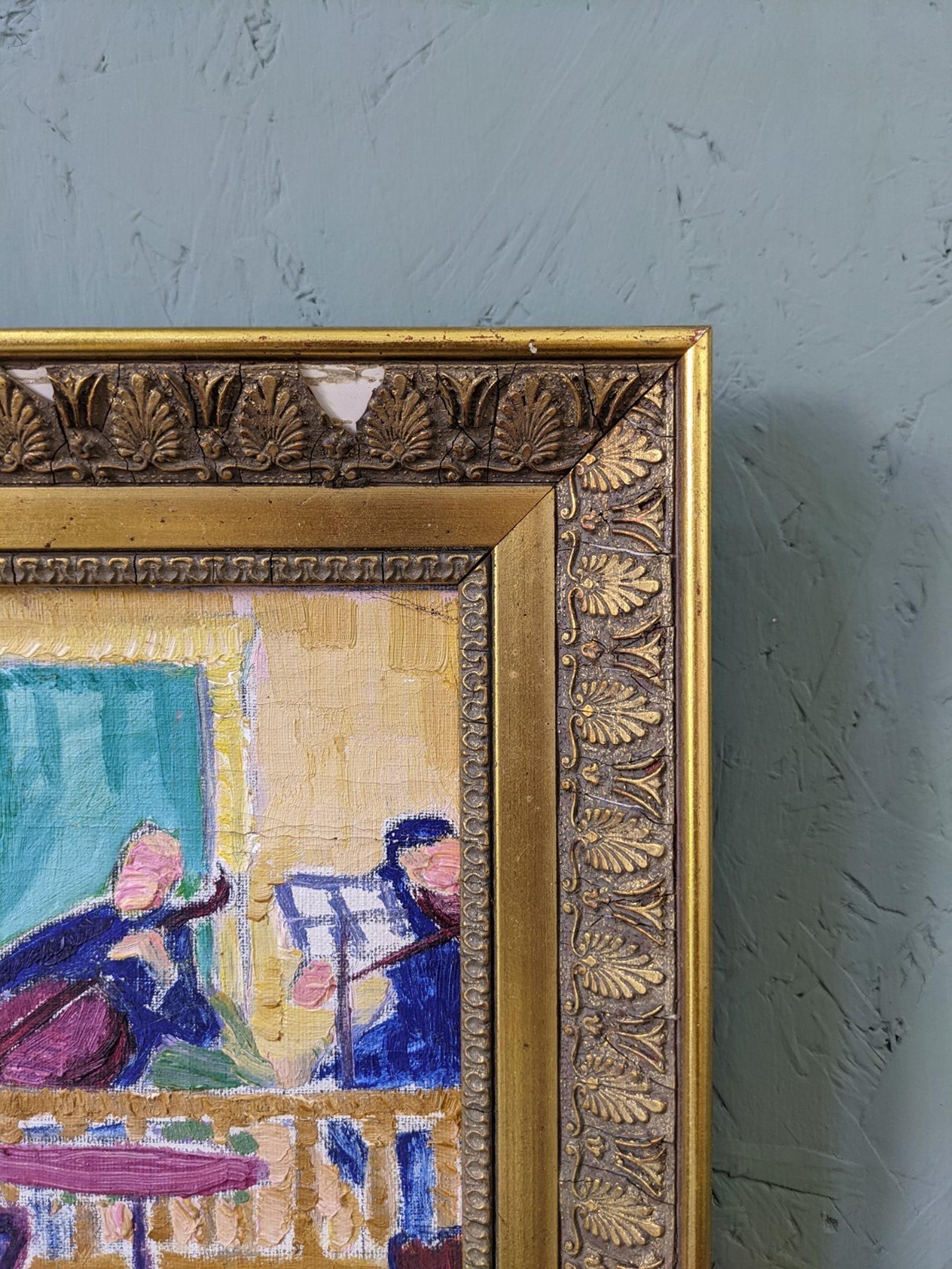 Vintage Mid-Century Swedish Framed Figurative Oil Painting - The Ensemble 6