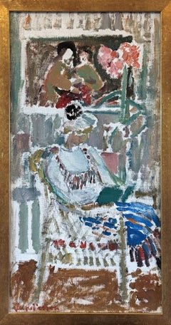 Vintage Mid-Century Swedish Framed Interior Oil Painting - A Quiet Afternoon