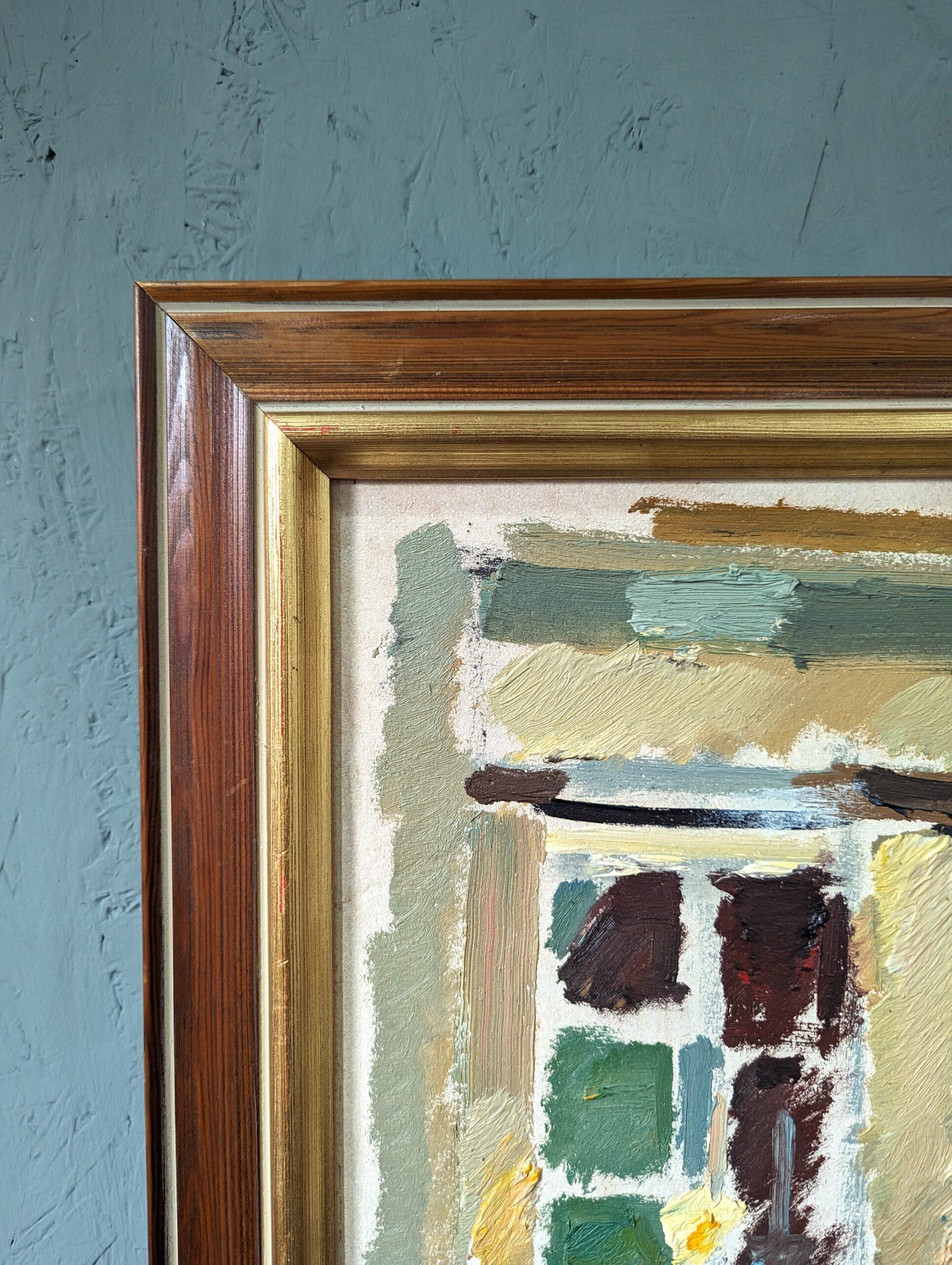 Vintage Mid-Century Swedish Framed Interior Oil Painting - Home Time (I) 8