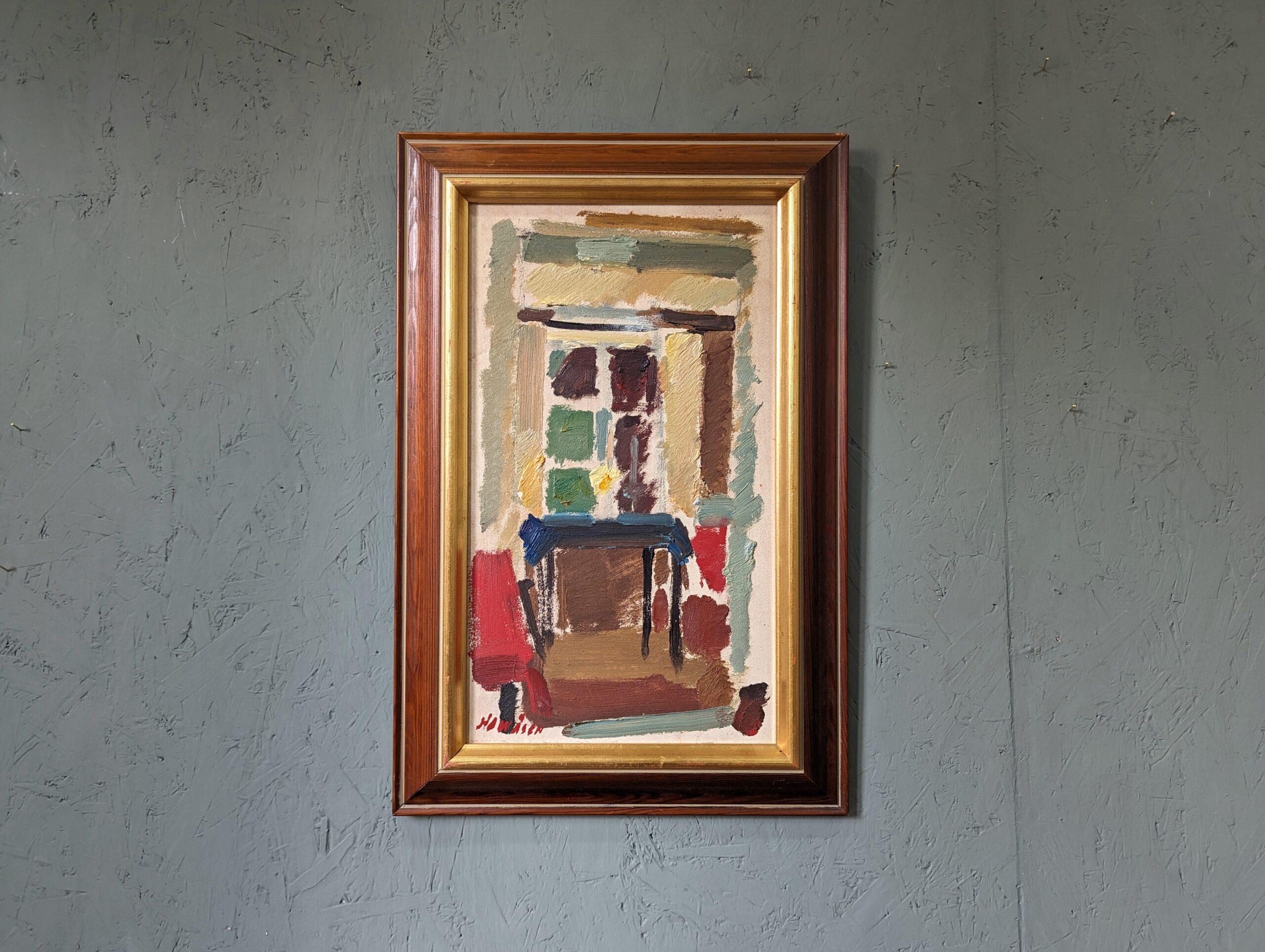 Vintage Mid-Century Swedish Framed Interior Oil Painting - Home Time (I) 9