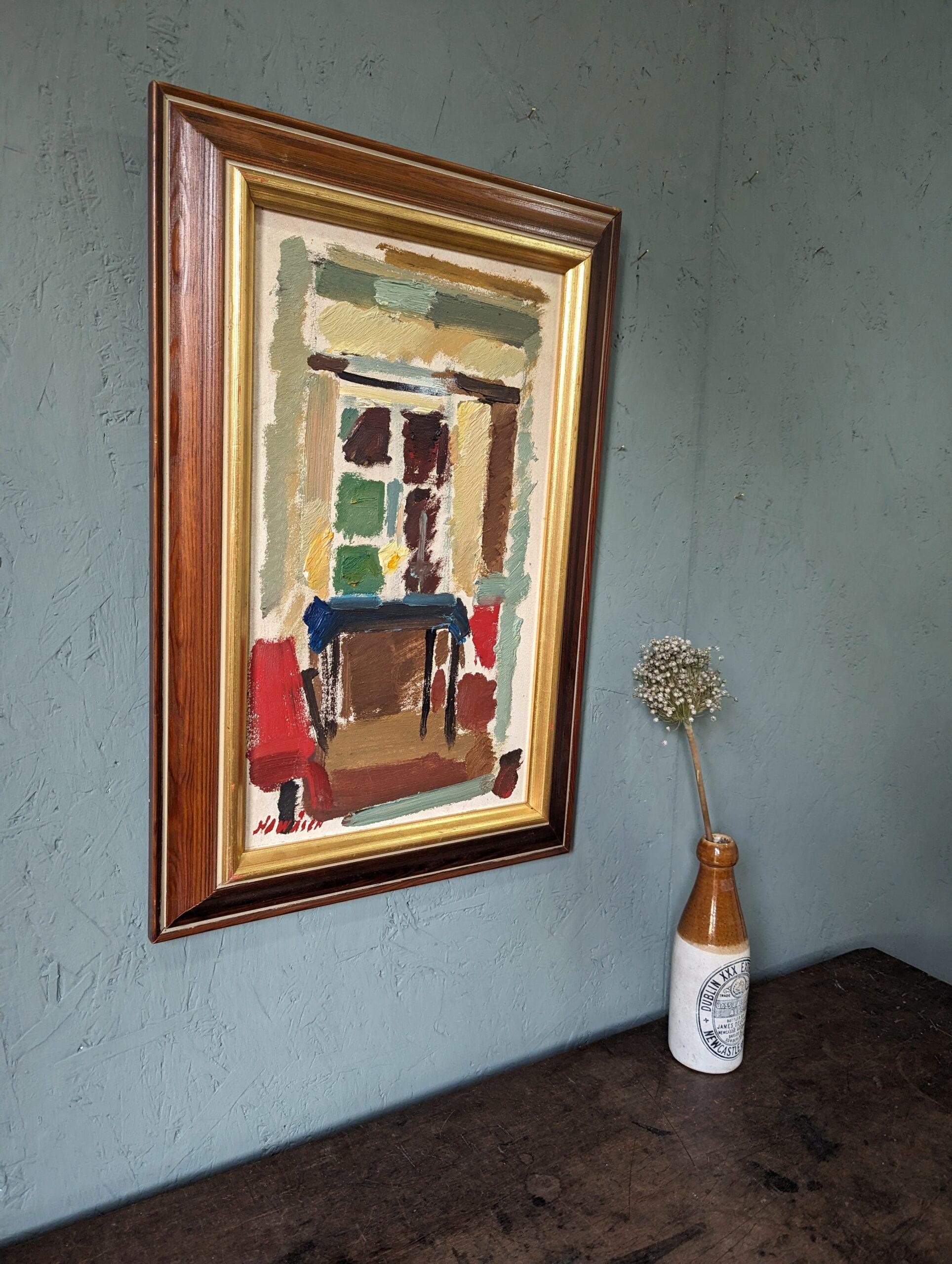 Vintage Mid-Century Swedish Framed Interior Oil Painting - Home Time (I) 1