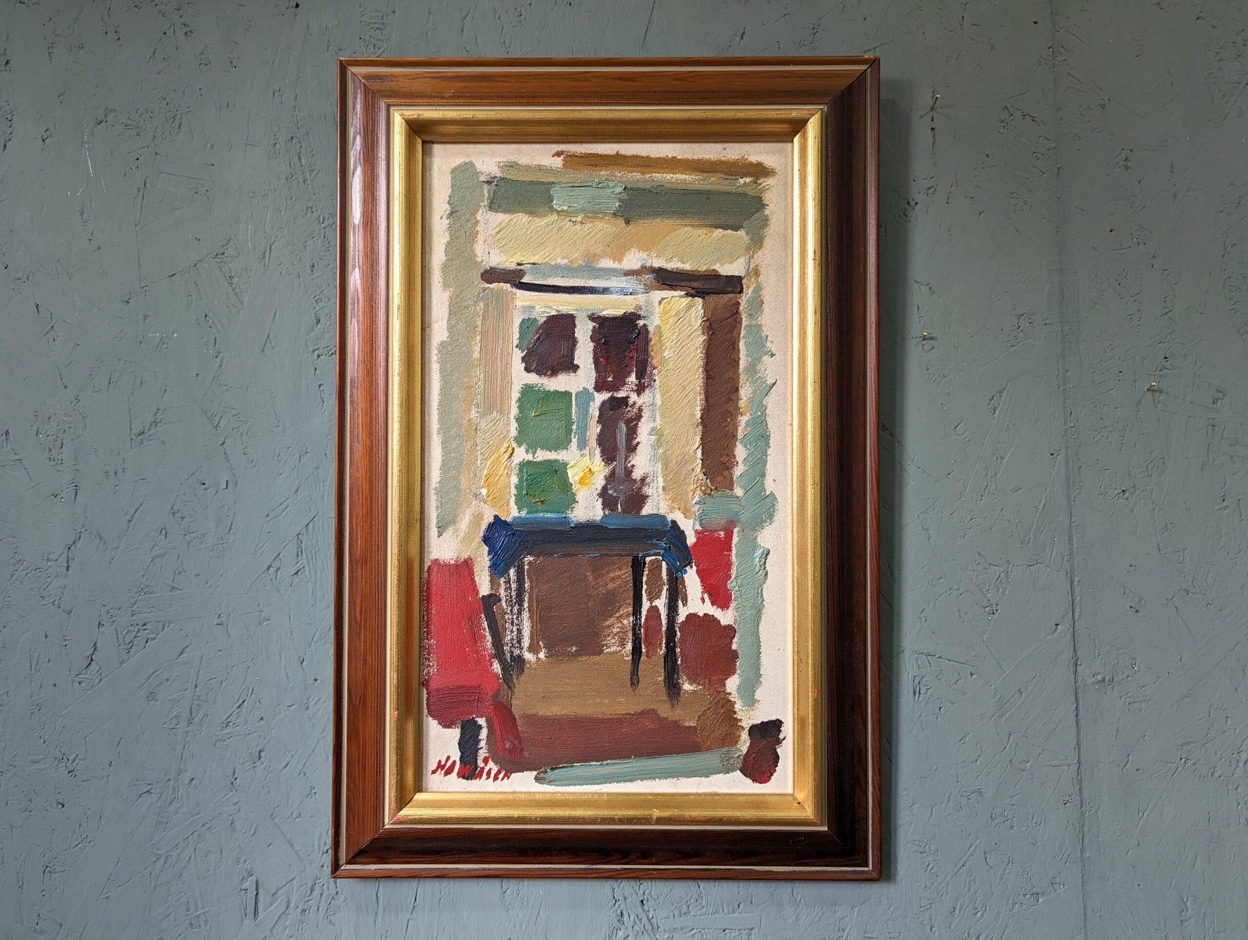Vintage Mid-Century Swedish Framed Interior Oil Painting - Home Time (I) 2