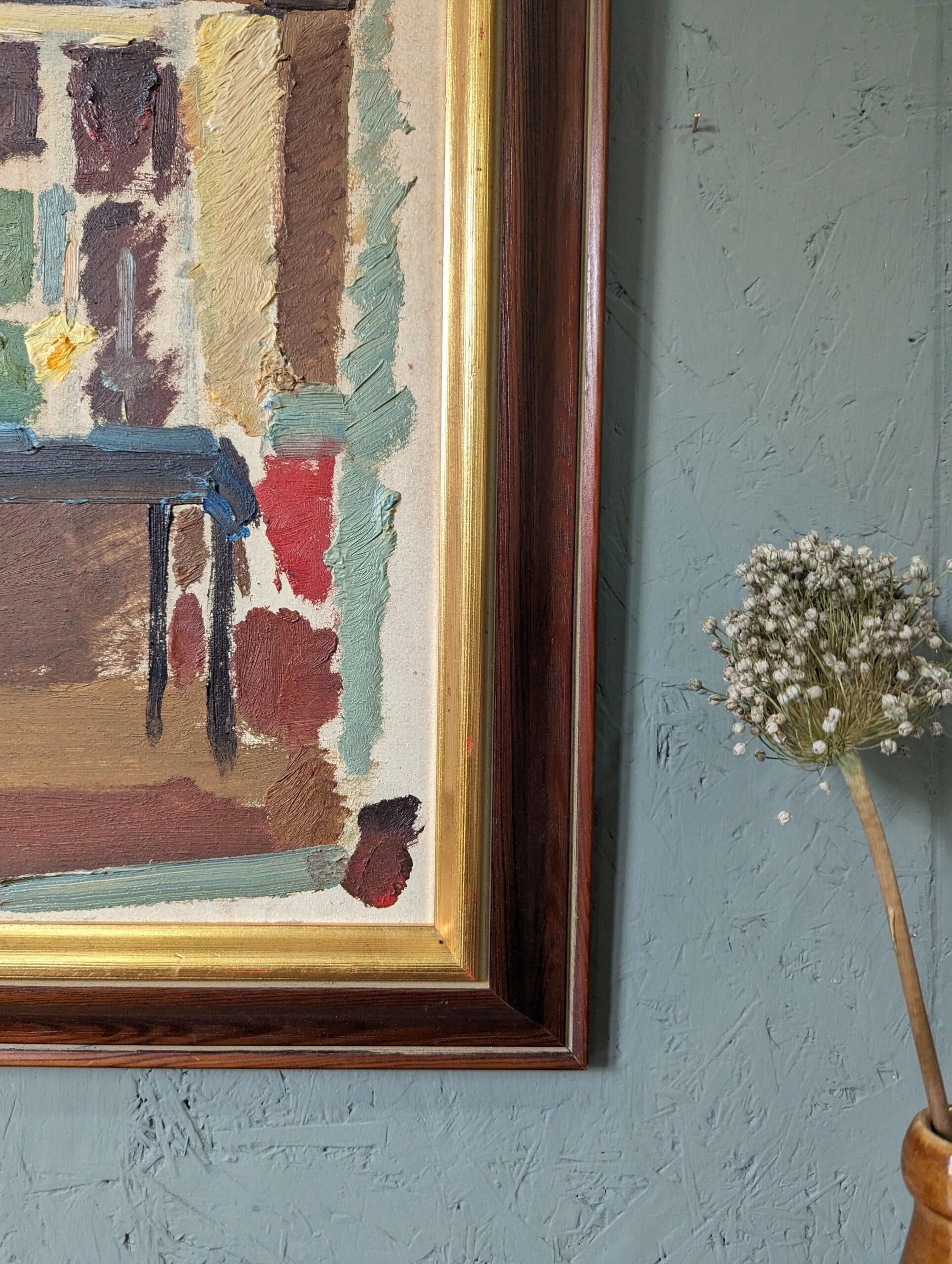 Vintage Mid-Century Swedish Framed Interior Oil Painting - Home Time (I) 6