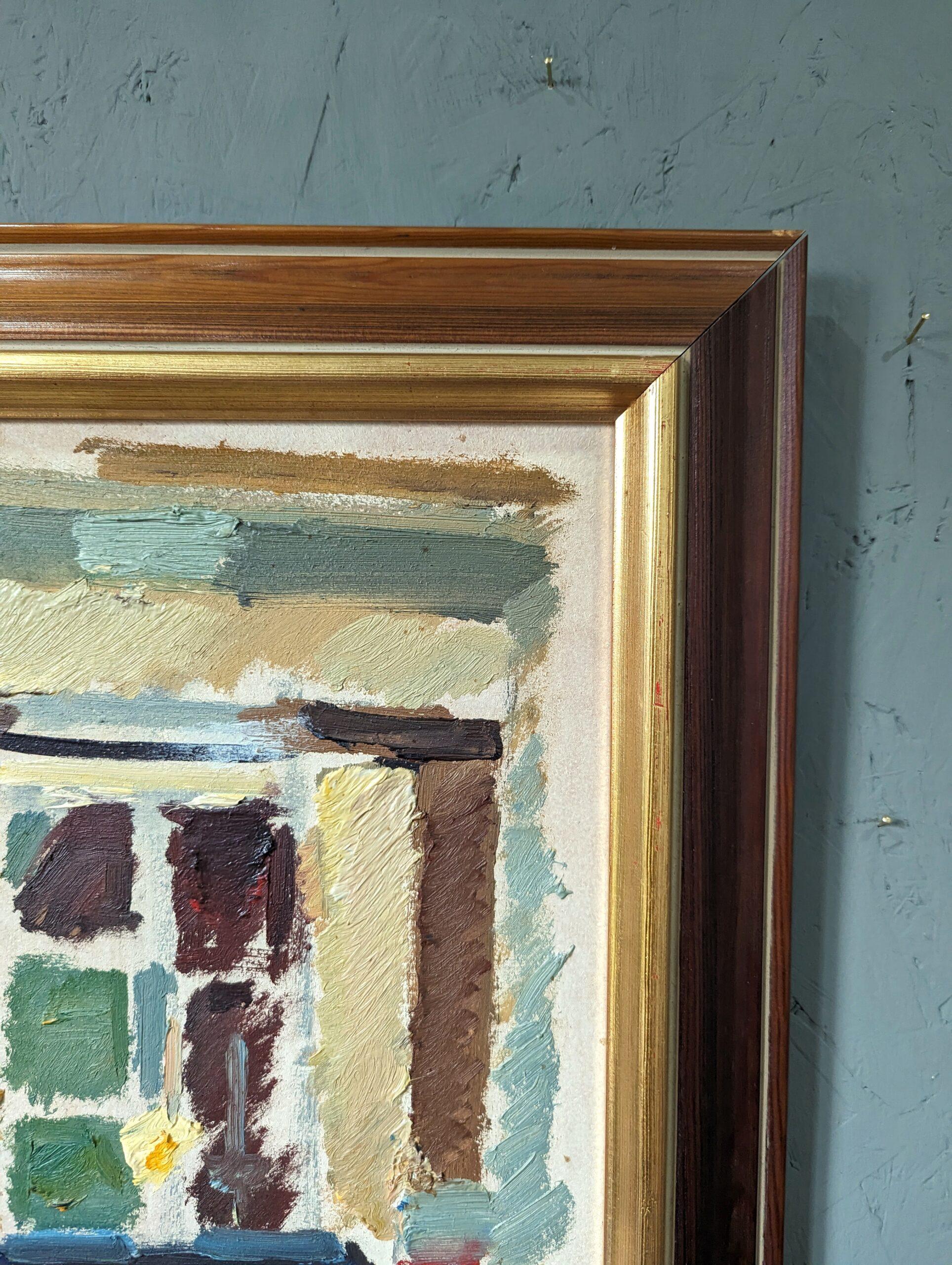 Vintage Mid-Century Swedish Framed Interior Oil Painting - Home Time (I) 7