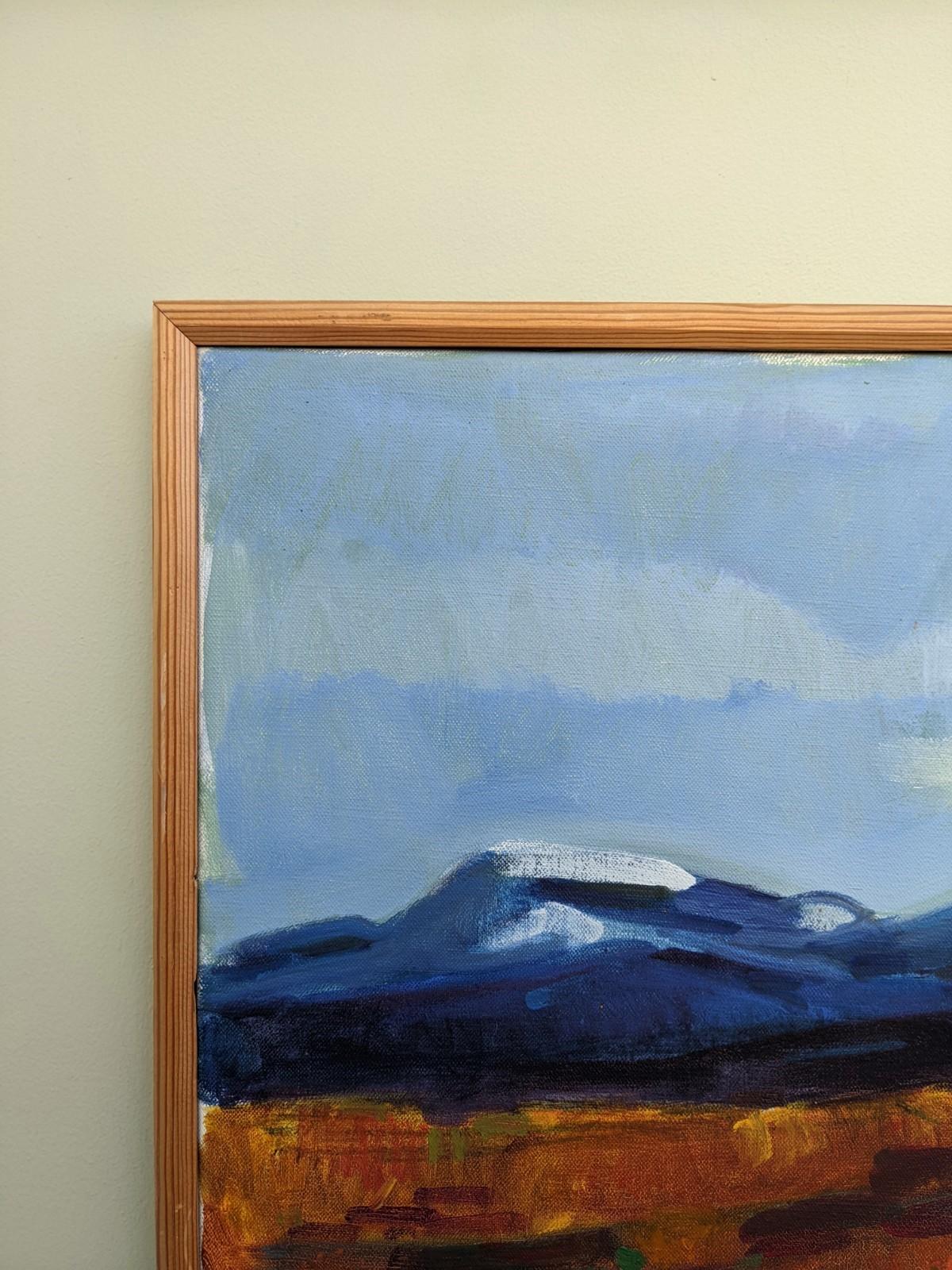 Vintage Mid-Century Swedish Framed Landscape Oil Painting - Blue Mountains 1