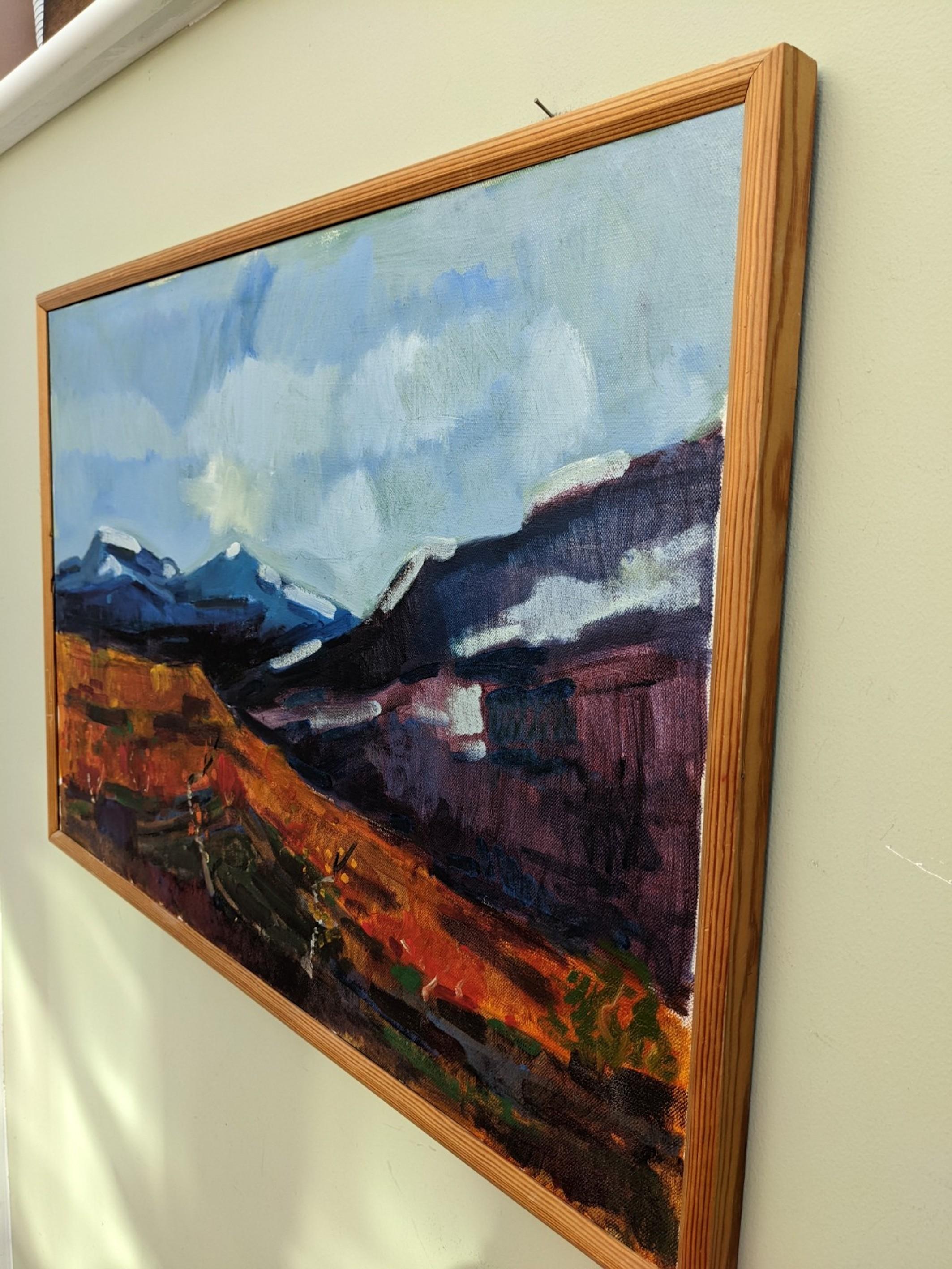 Vintage Mid-Century Swedish Framed Landscape Oil Painting - Blue Mountains 3