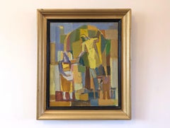 Vintage Mid-Century Swedish Framed Landscape Oil Painting - Fruit Tree Pickers