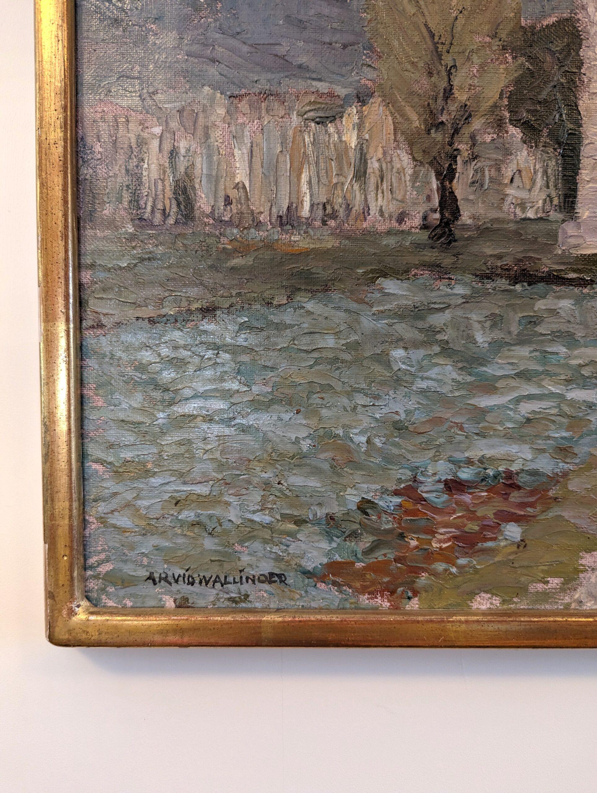Vintage Mid-Century Swedish Framed Landscape Oil Painting - Italian Valley For Sale 9