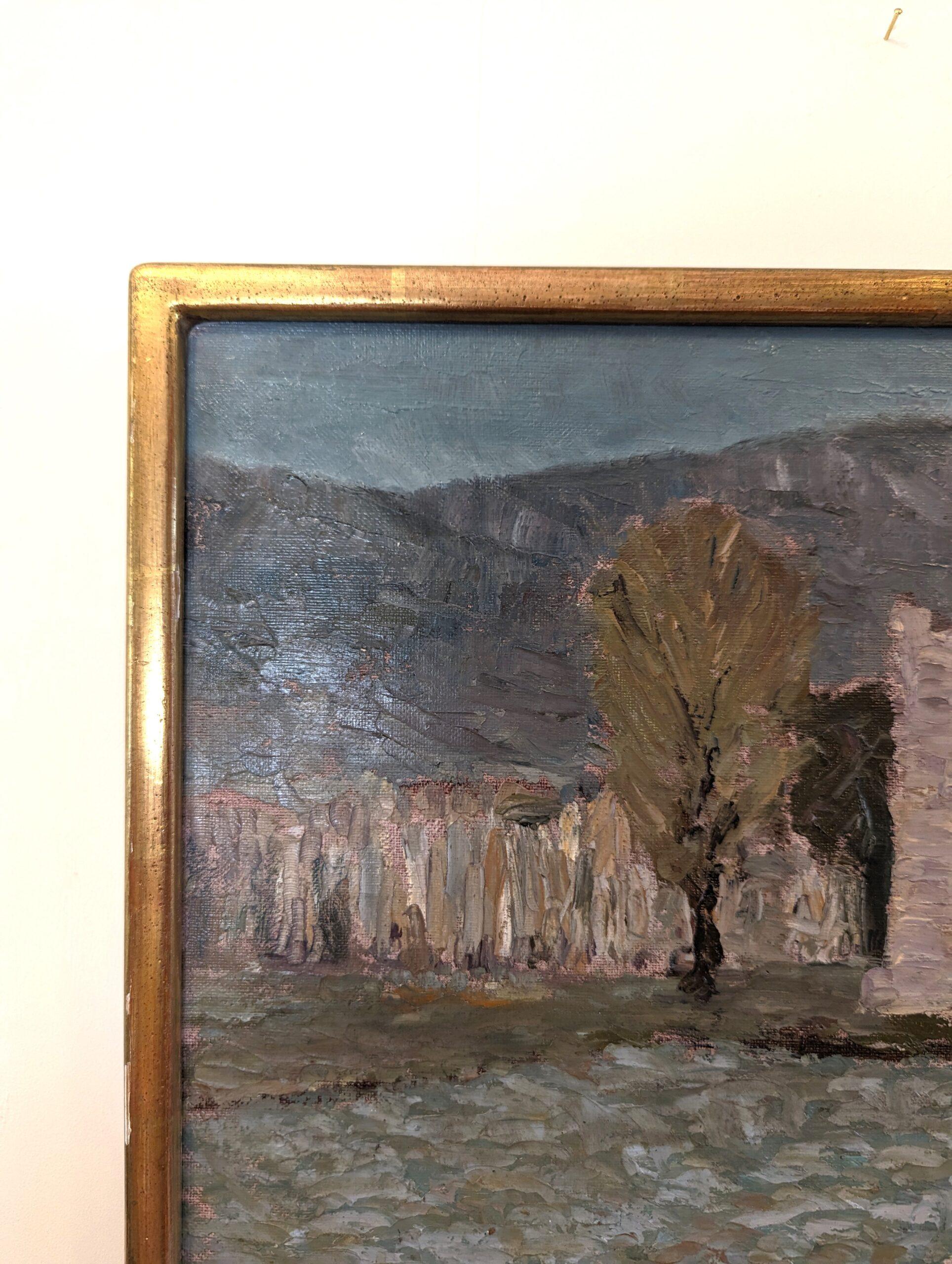 Vintage Mid-Century Swedish Framed Landscape Oil Painting - Italian Valley For Sale 10