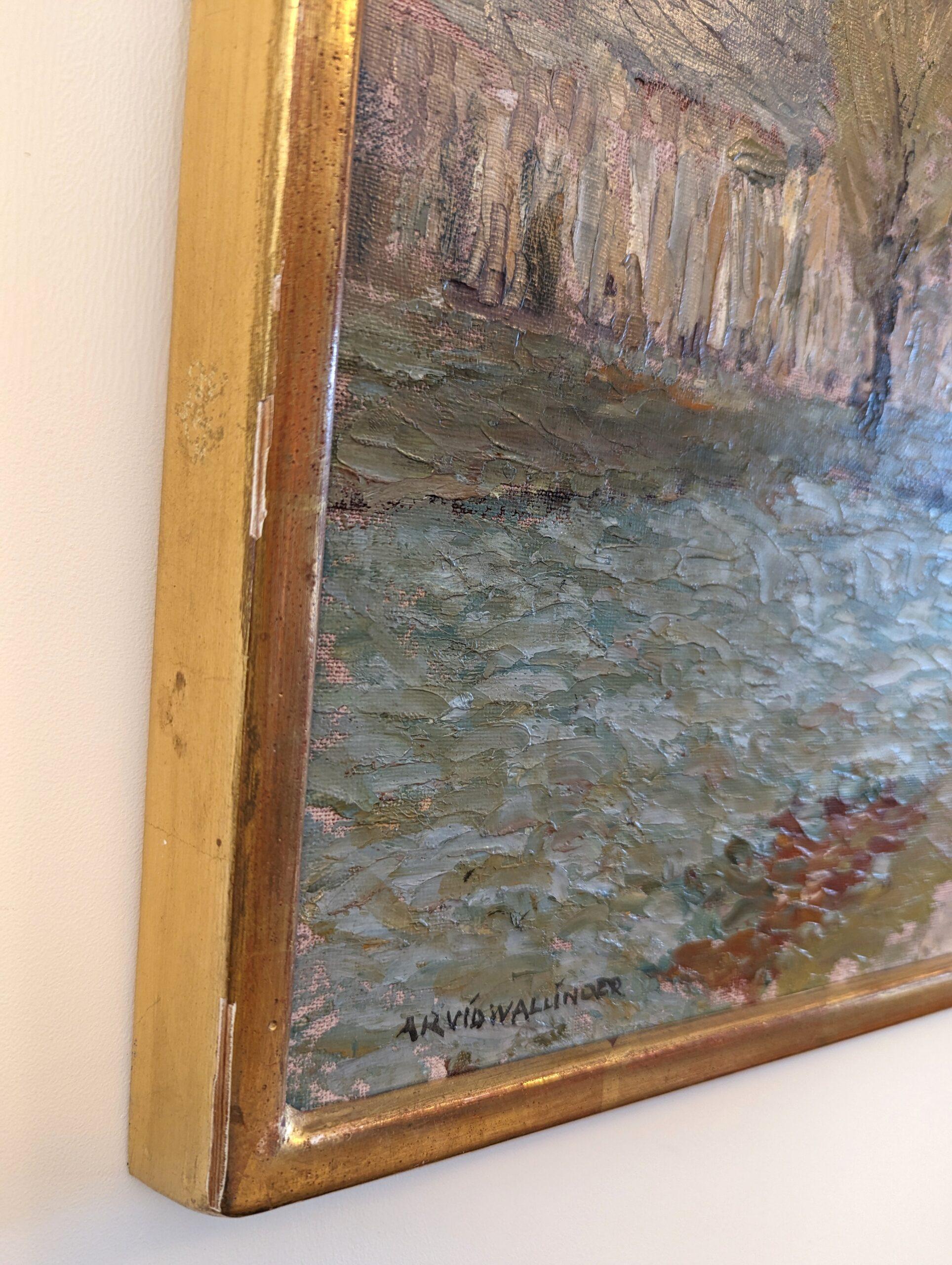 Vintage Mid-Century Swedish Framed Landscape Oil Painting - Italian Valley For Sale 12