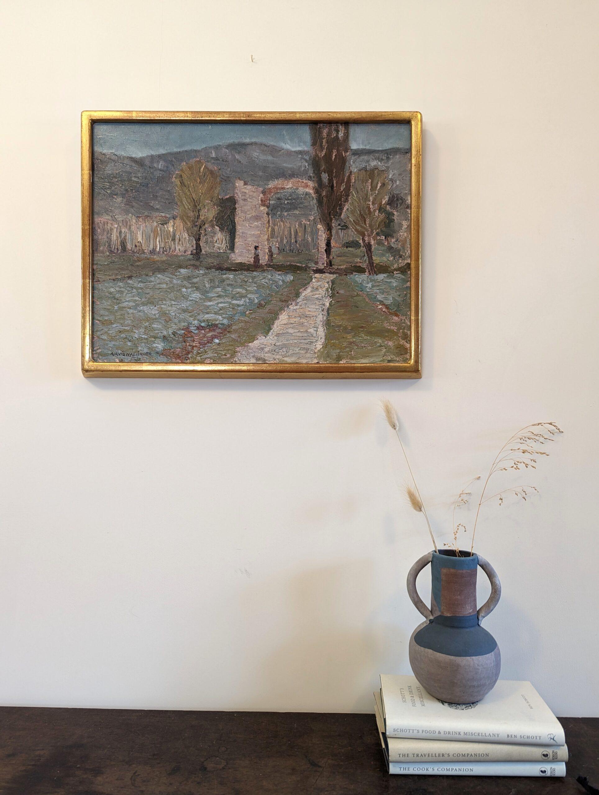 Vintage Mid-Century Swedish Framed Landscape Oil Painting - Italian Valley For Sale 13