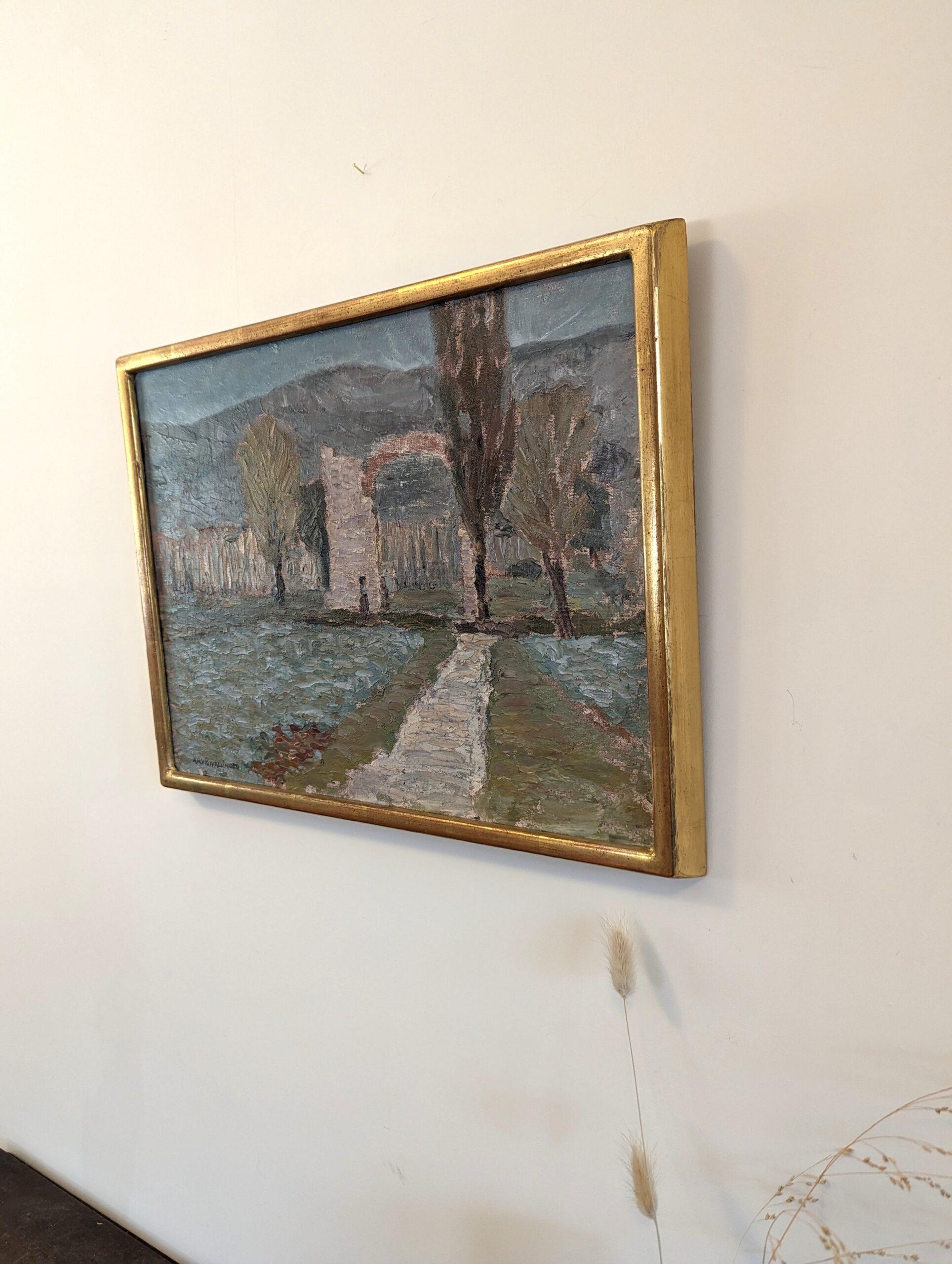 Vintage Mid-Century Swedish Framed Landscape Oil Painting - Italian Valley For Sale 1